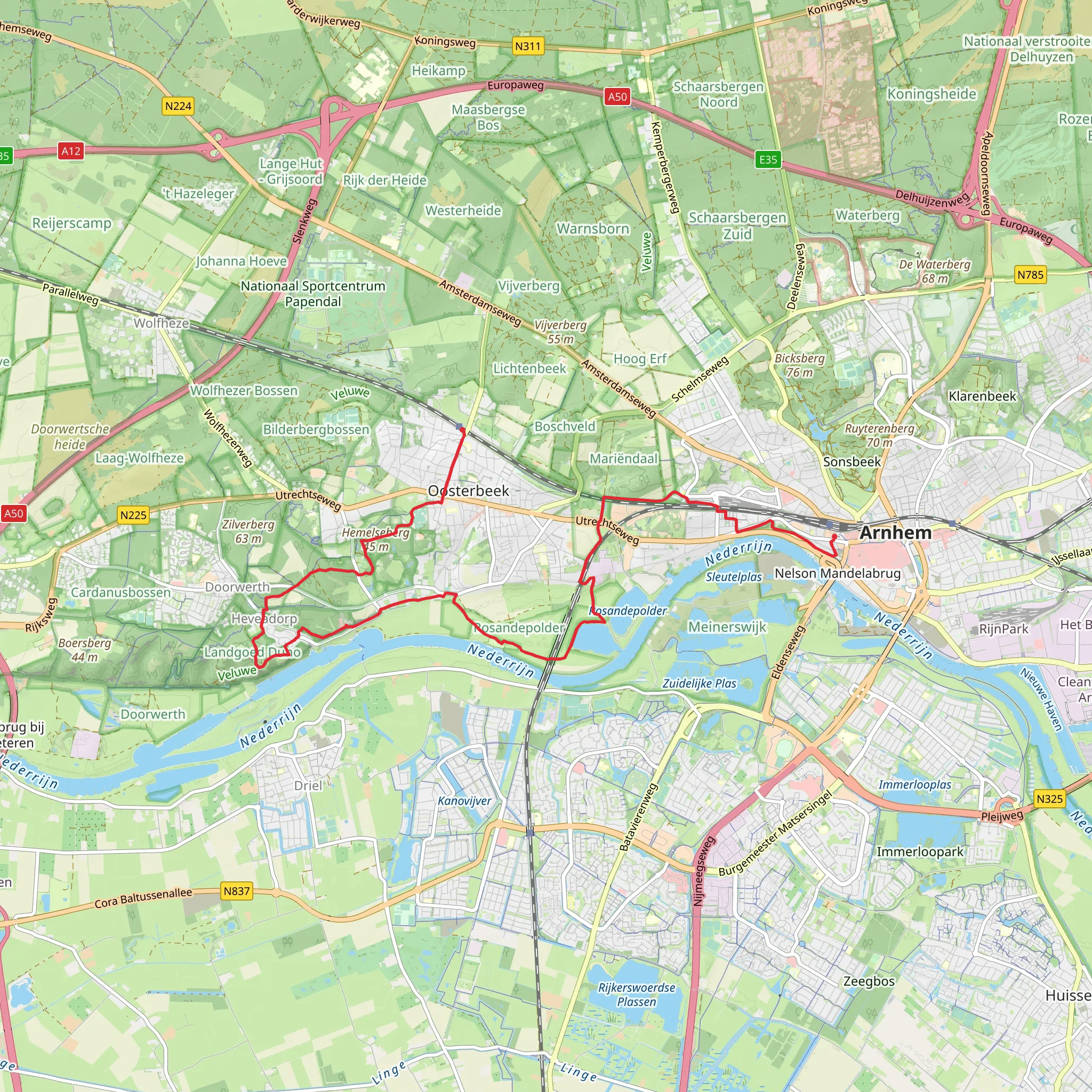 Arnhem Centraal to Oosterbeek via Rosandepad mobile static map