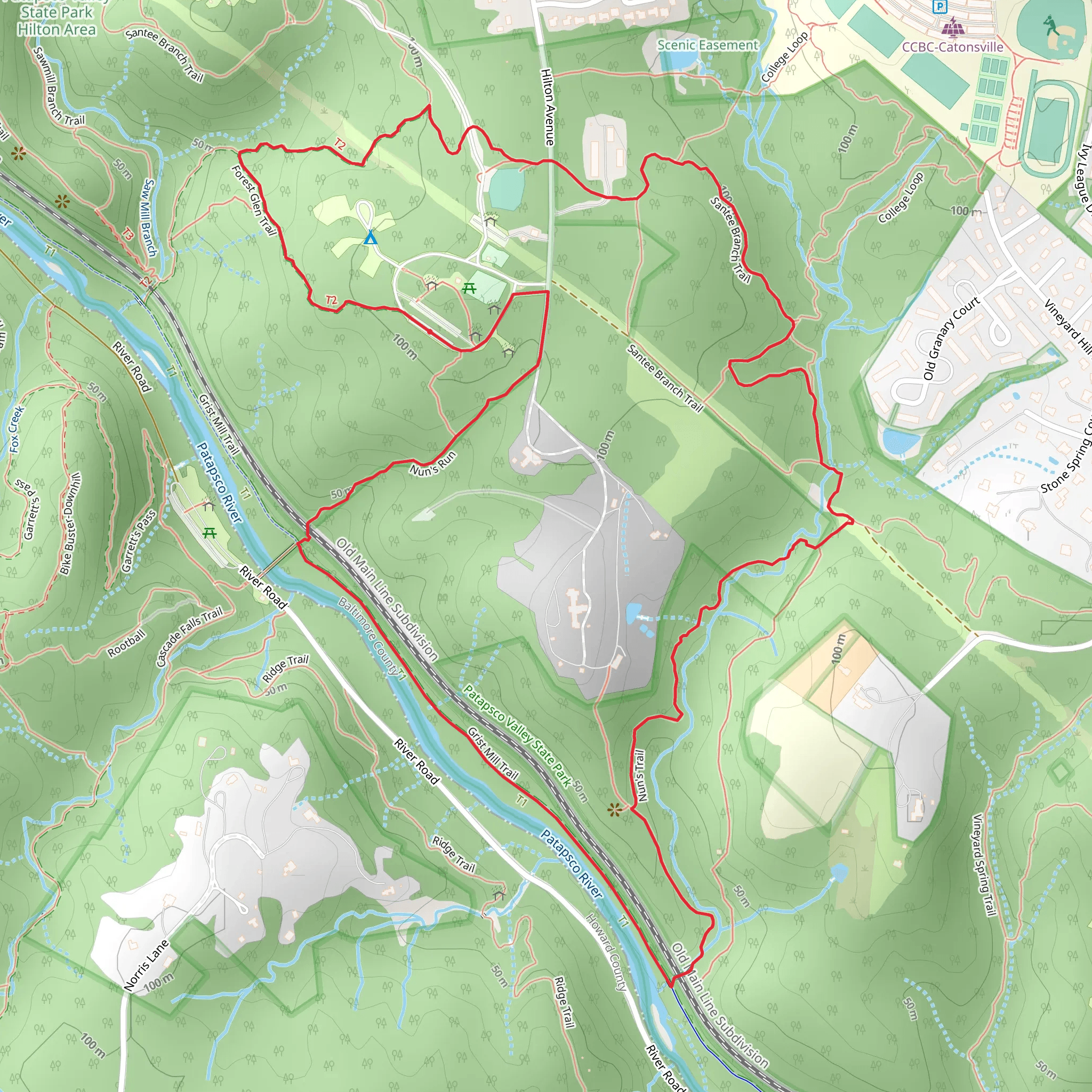 Santee Branch, and Nun's Loop Trail mobile static map