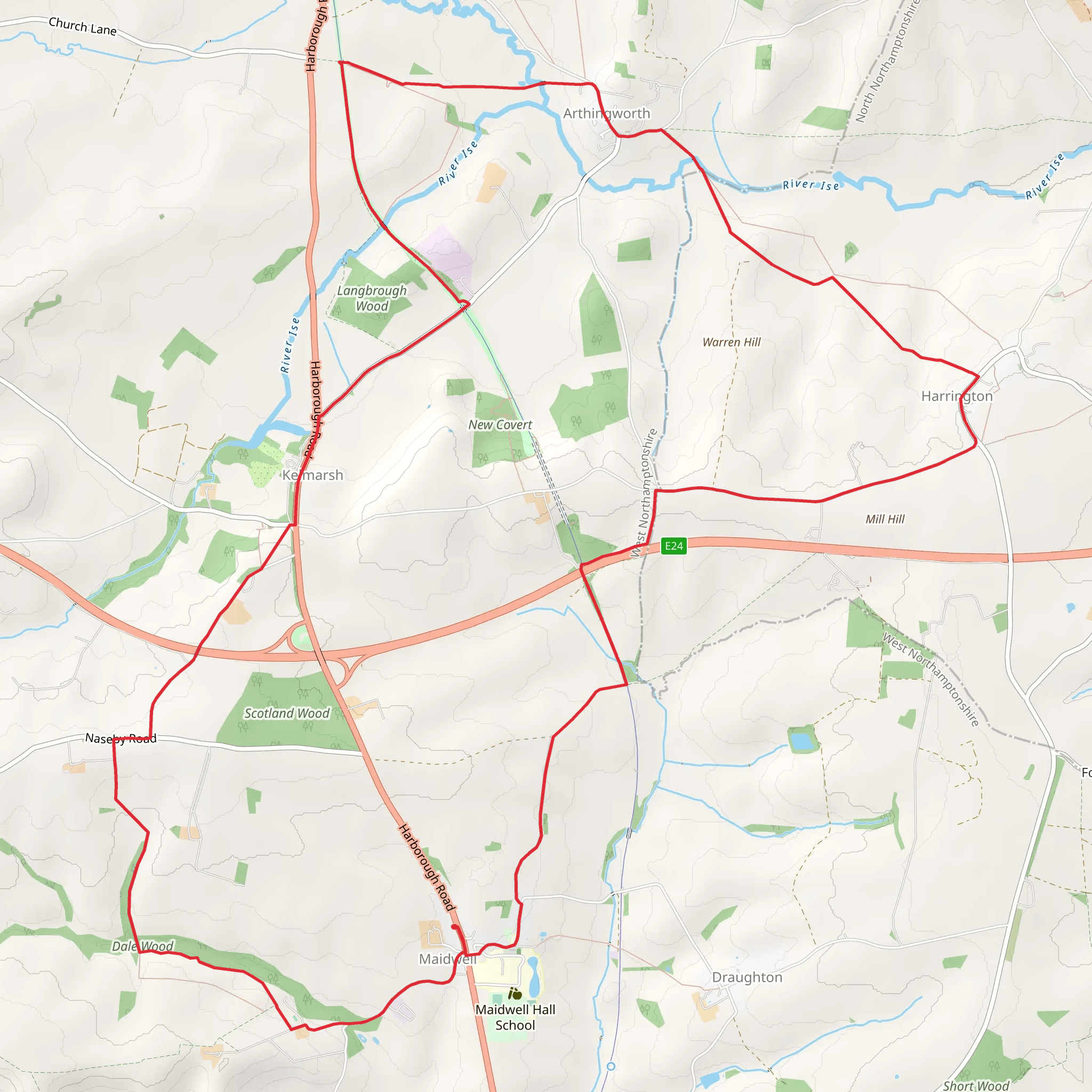 Maidwell Dale, Harrington and Mill Hill Walk mobile static map