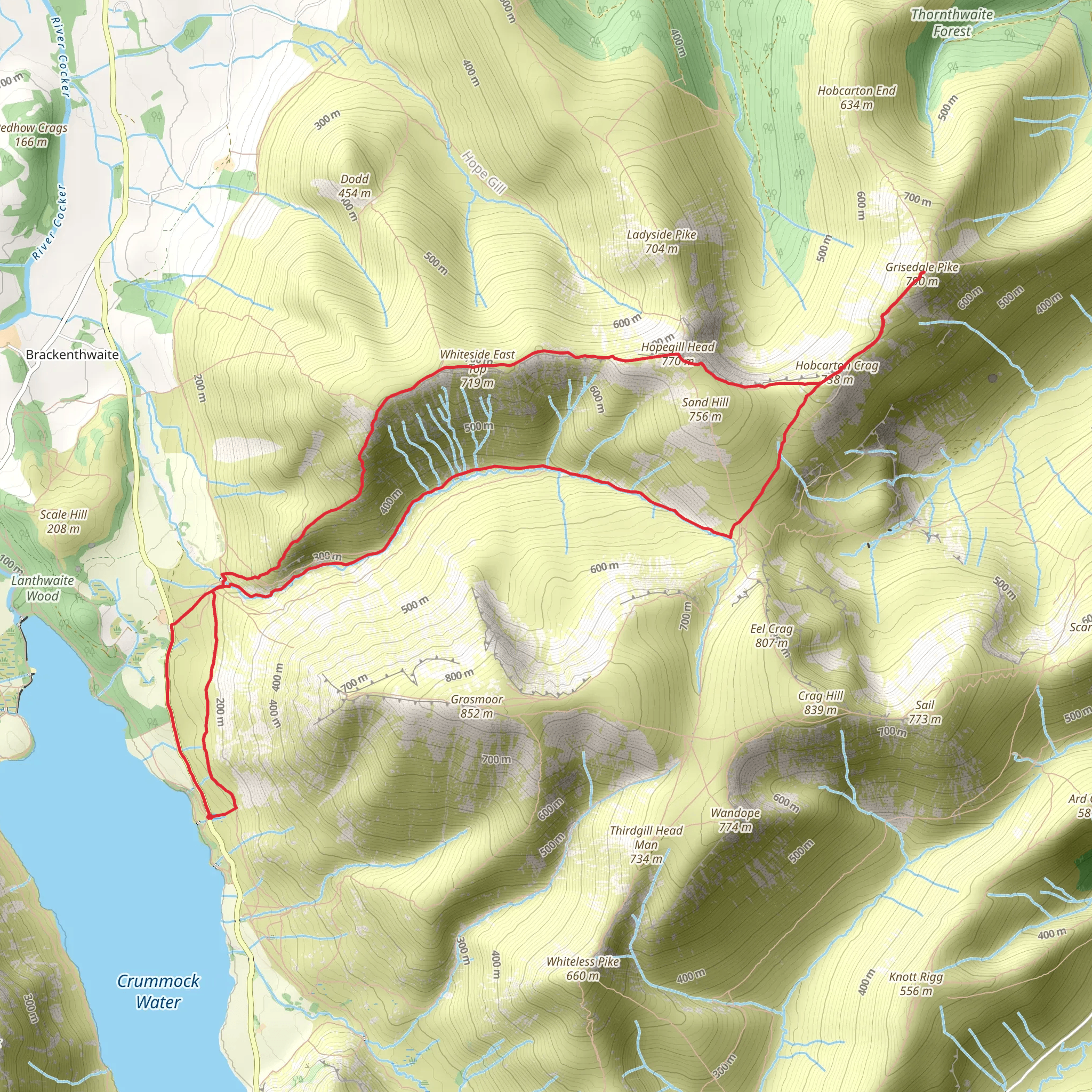 Whiteside, Hopegill Head, Hobcarton Crag and Grisedale Pike Loop mobile static map
