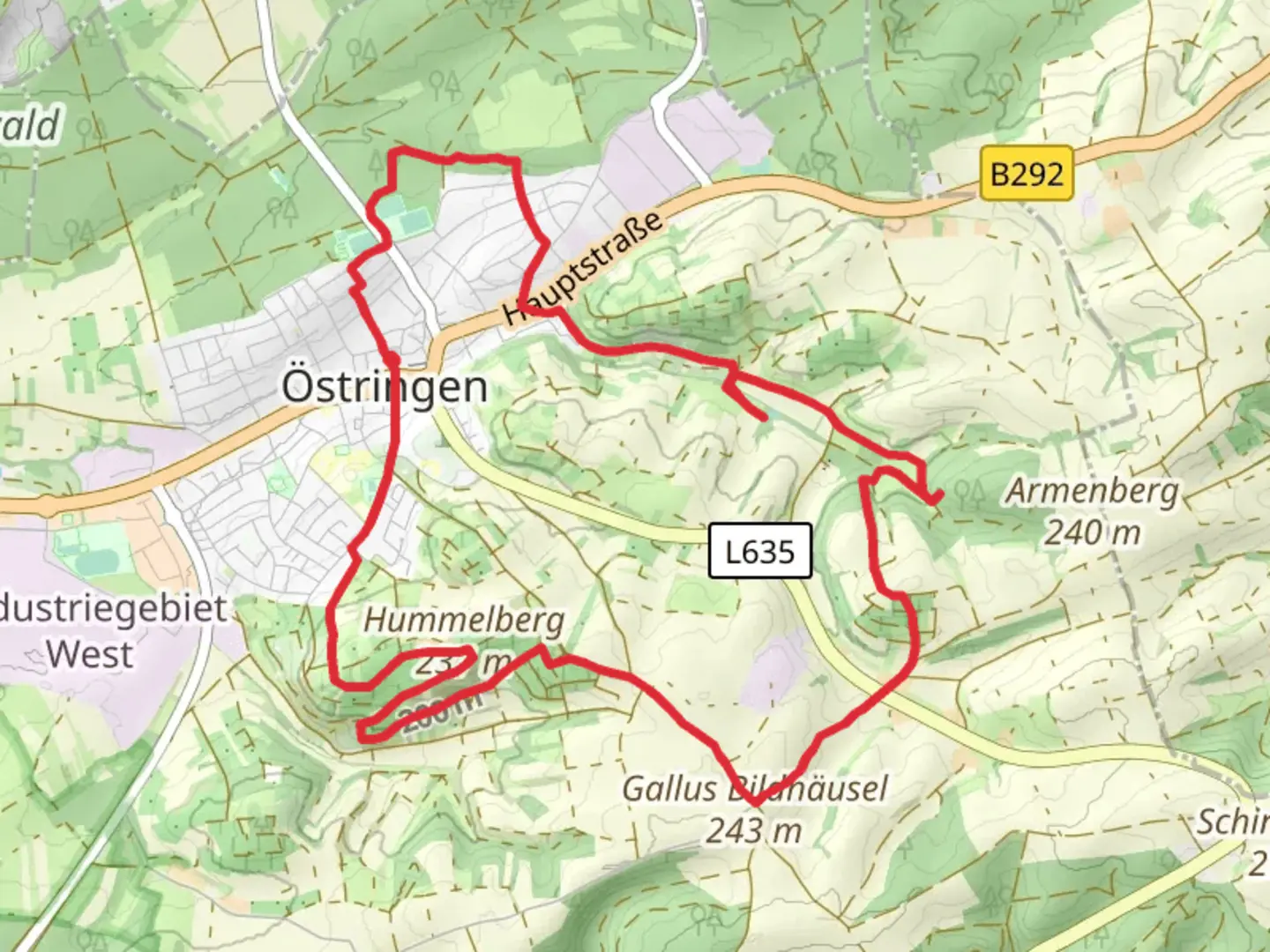 An image depicting the trail Brunnenweg - Geopfad Oestringen and its surrounding area.