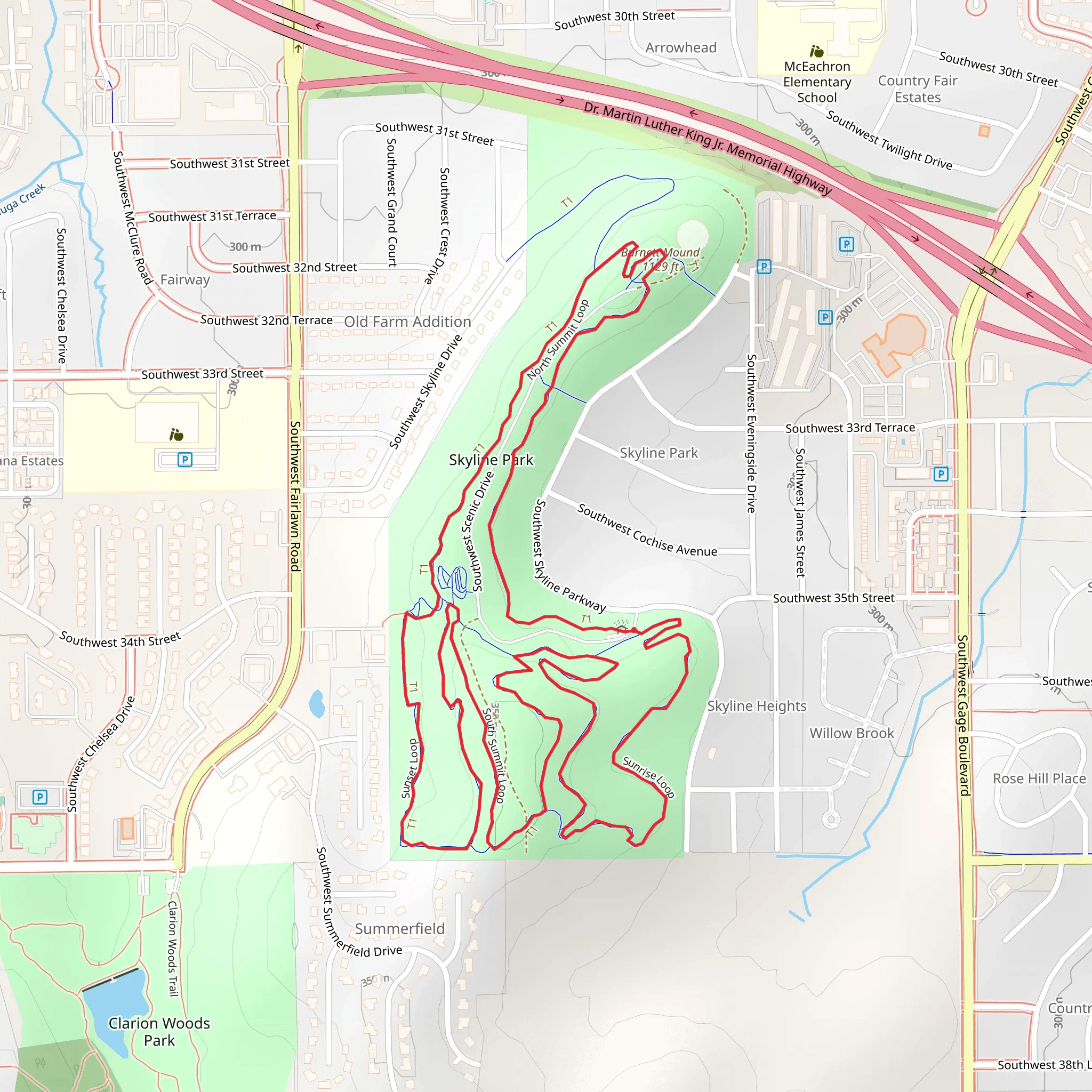 Burnett Mound and Skyline Park Loop mobile static map