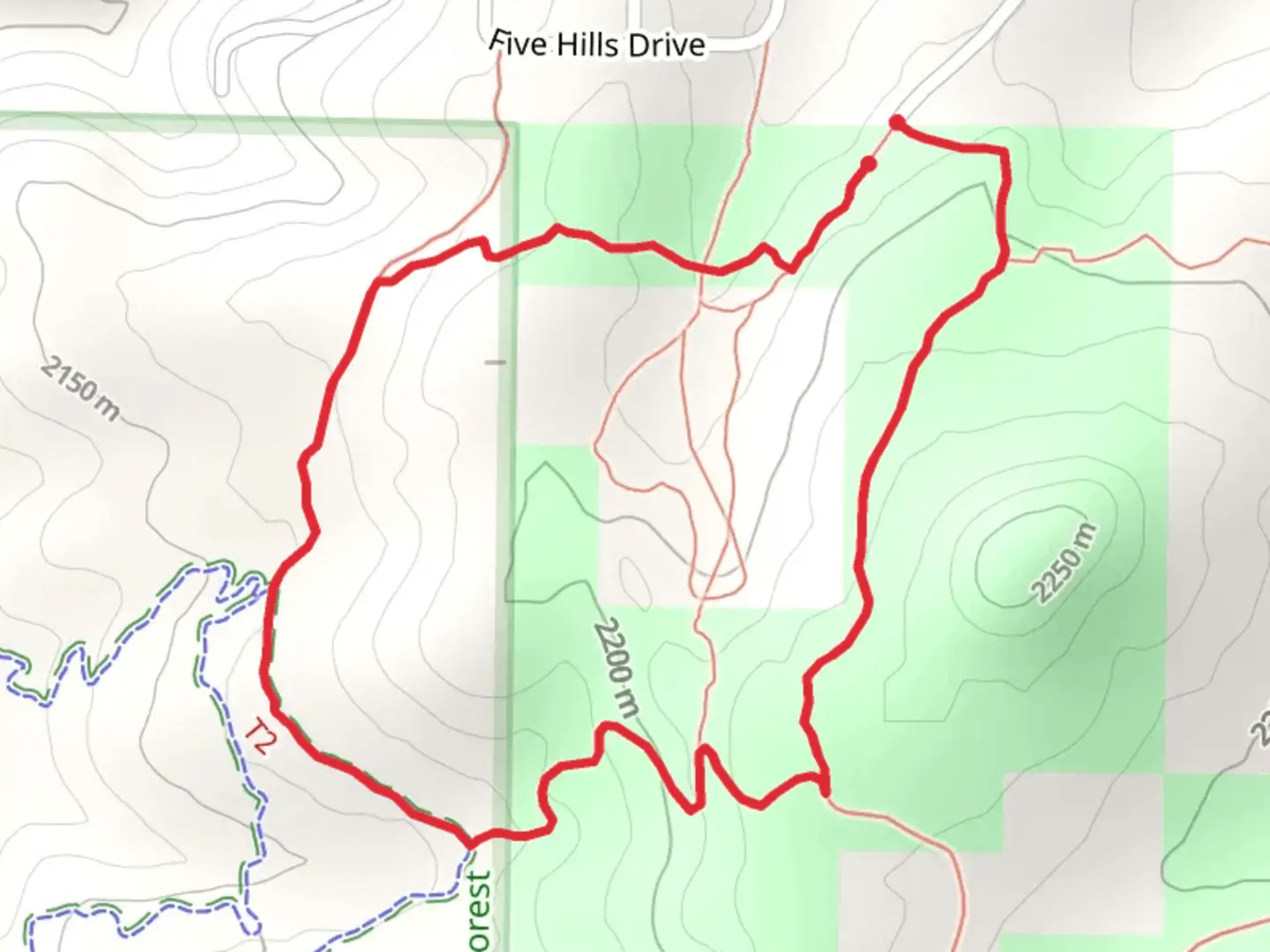An image depicting the trail Five Hills Connector Loop and its surrounding area.