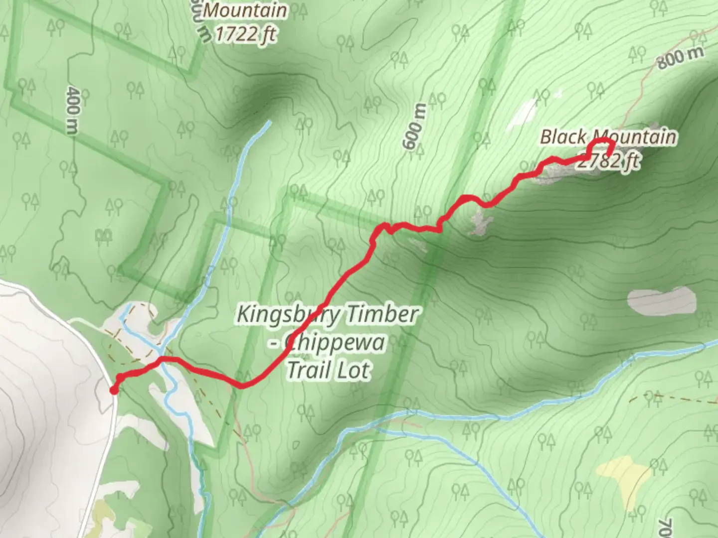 An image depicting the trail Black Mountain via Chippewa Trail and its surrounding area.