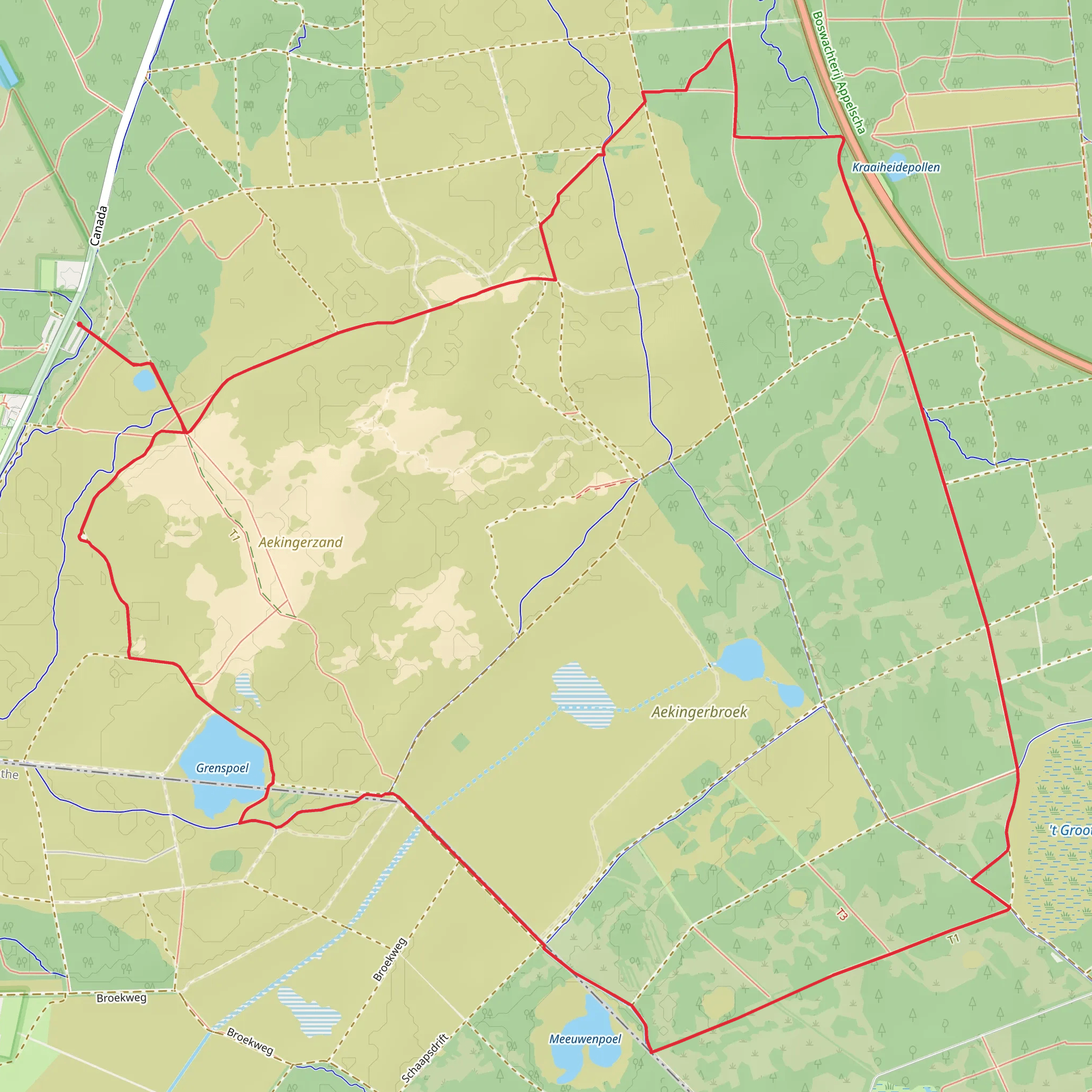 Aekingerzand of Kale Duinen, Aekingerveld and Greenspoele Loop mobile static map