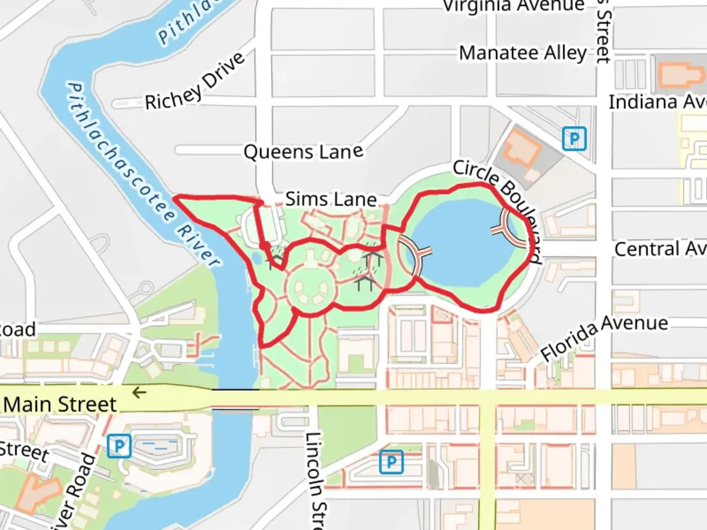 An image depicting the trail Sims Park Loop and its surrounding area.
