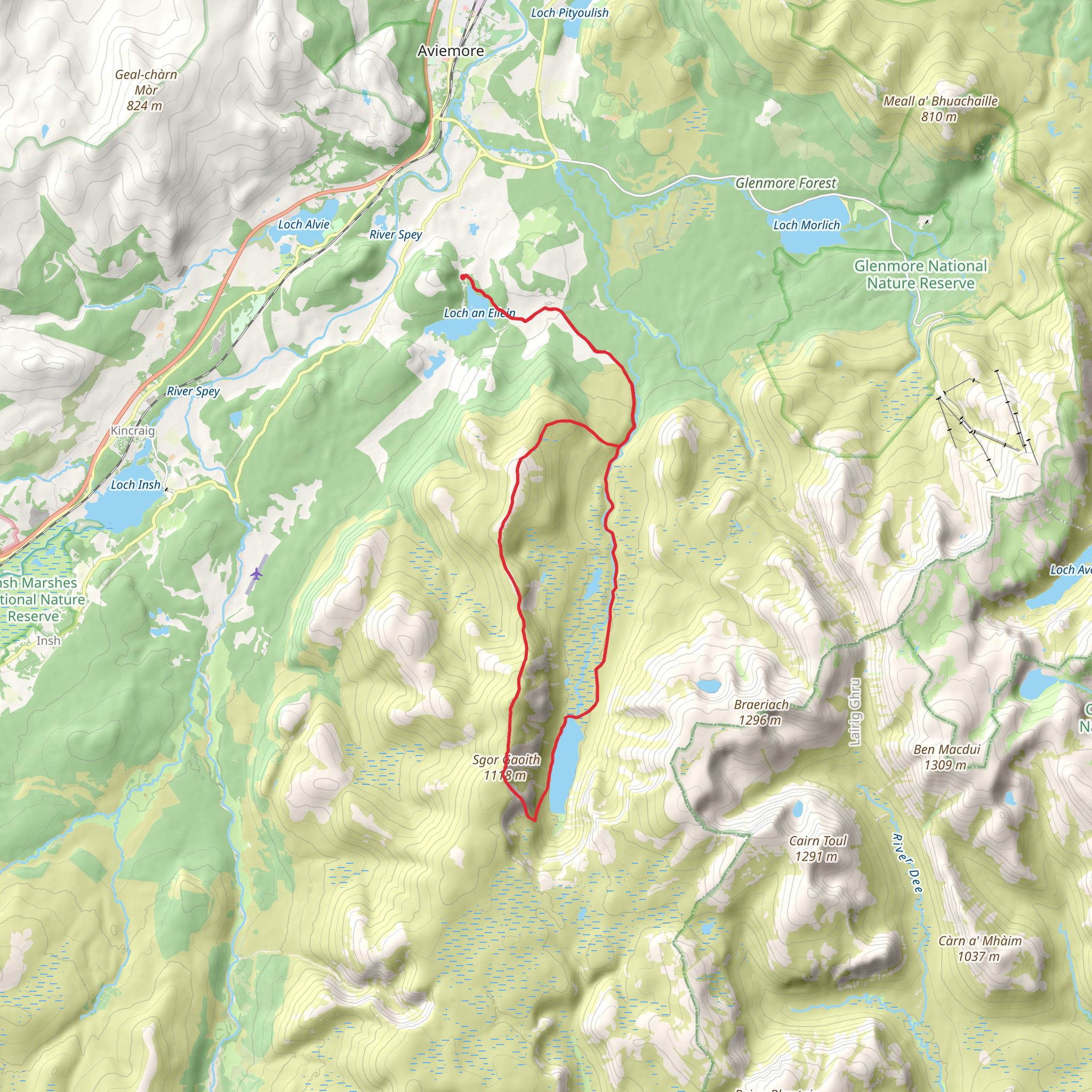 Glen Einich and The Sgorans via Loch an Eilein mobile static map