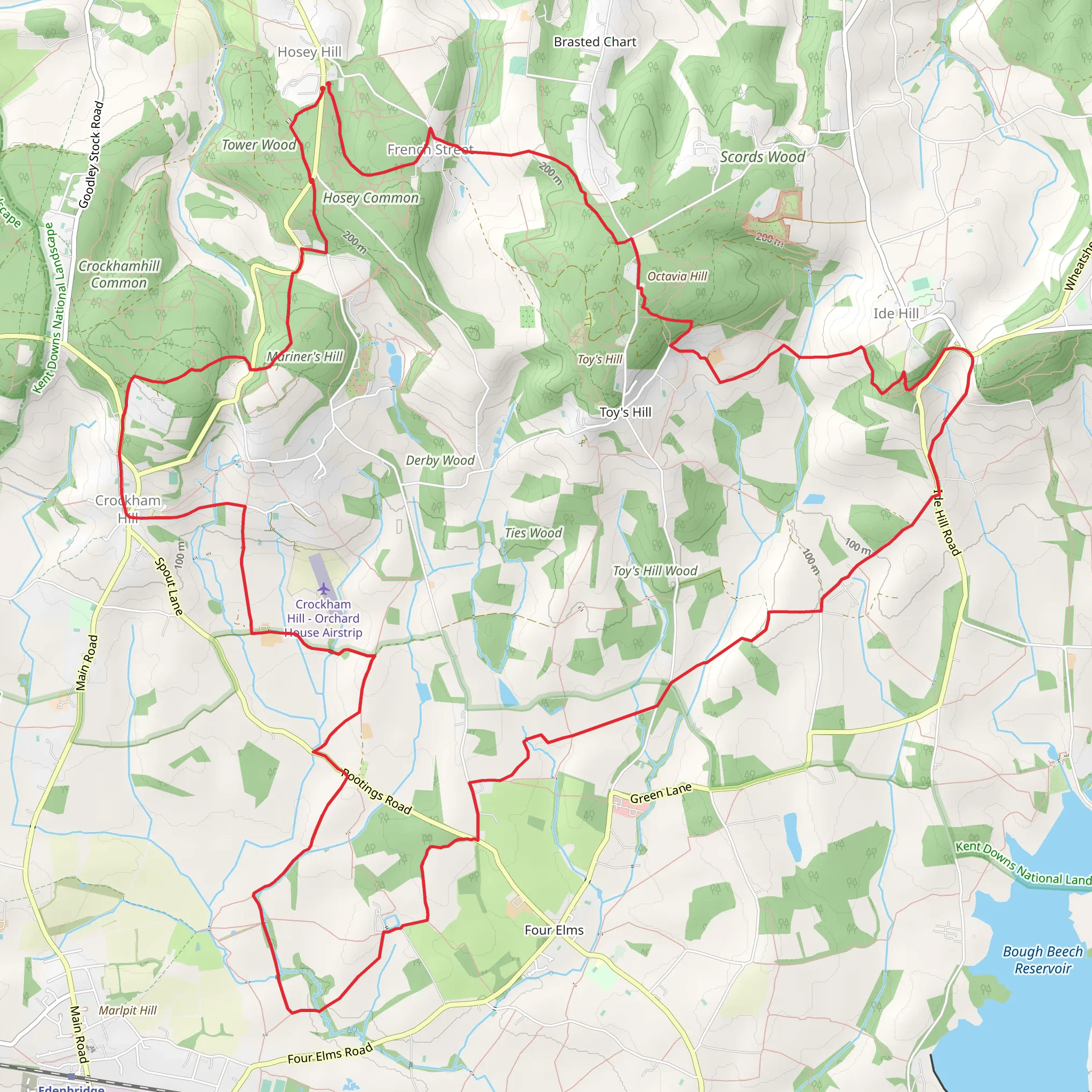 Hosey Hill, Idle Hill and Crockham Hill Loop Walk mobile static map