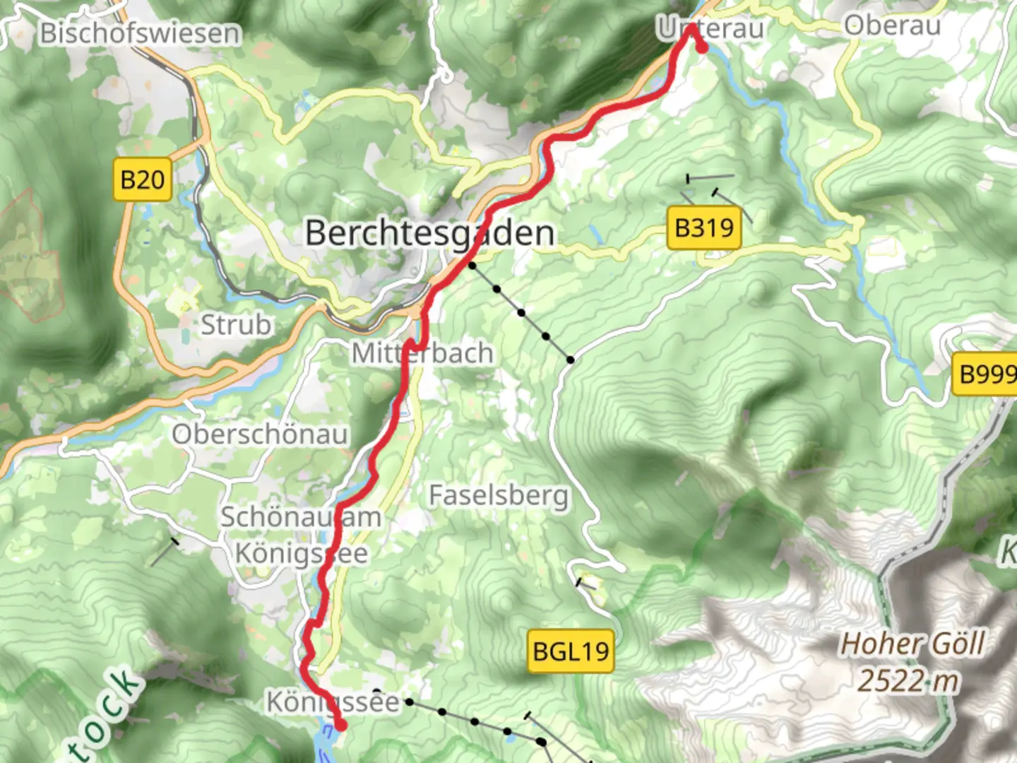 An image depicting the trail Unterau to Konigssee Walk via River Berchtesgadener Ache and its surrounding area.