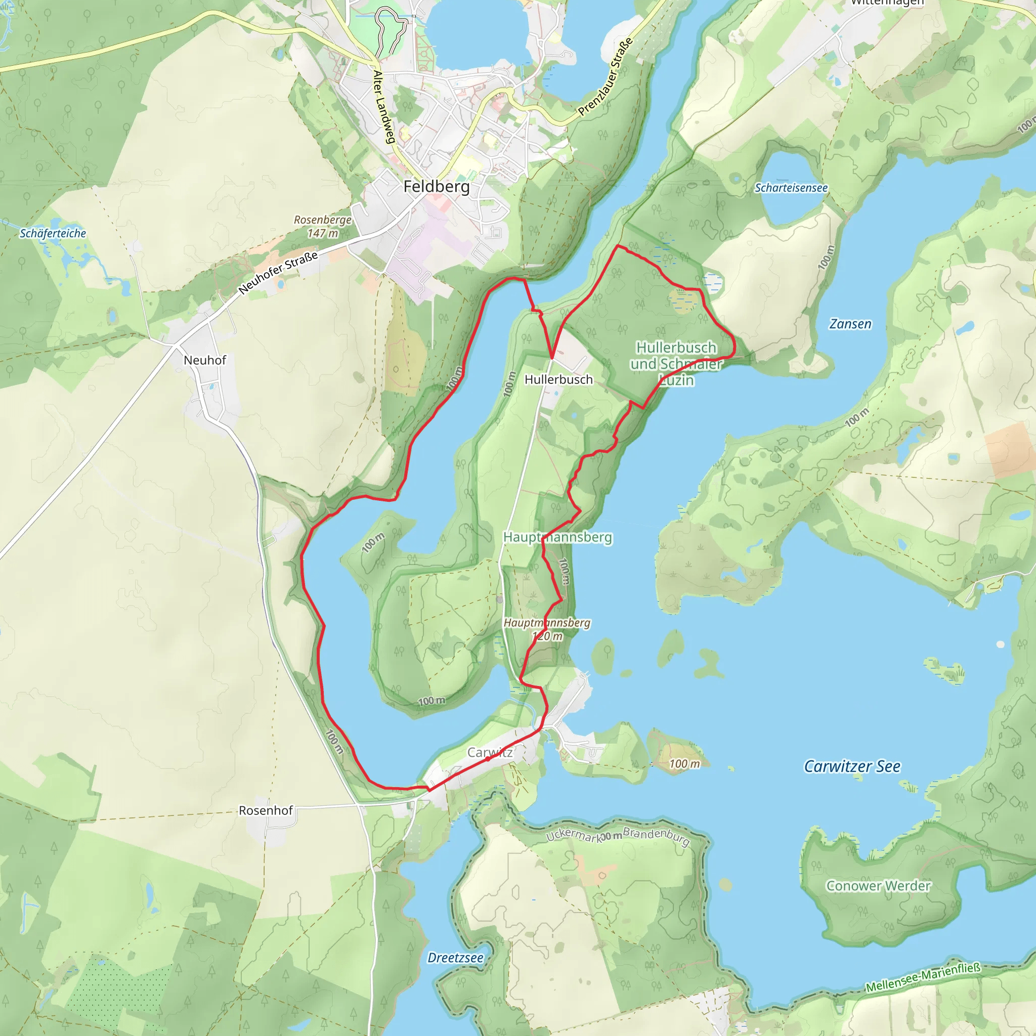 Schmaler Luzin and Hullerbusch und Schmaler Luzin Loop via Uferweg Schmaler Luzin mobile static map