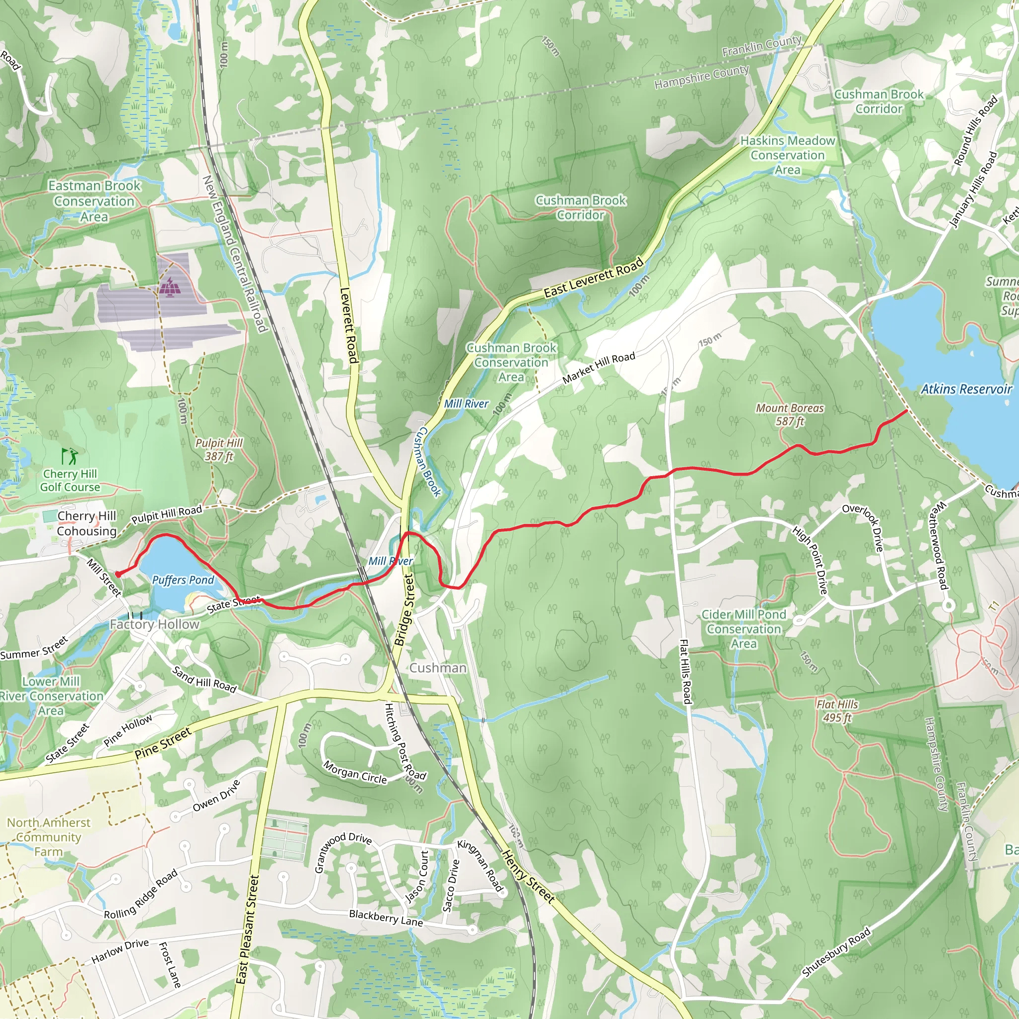 Puffers Pond, Mill River and Mount Boreas via Robert Frost Trail mobile static map