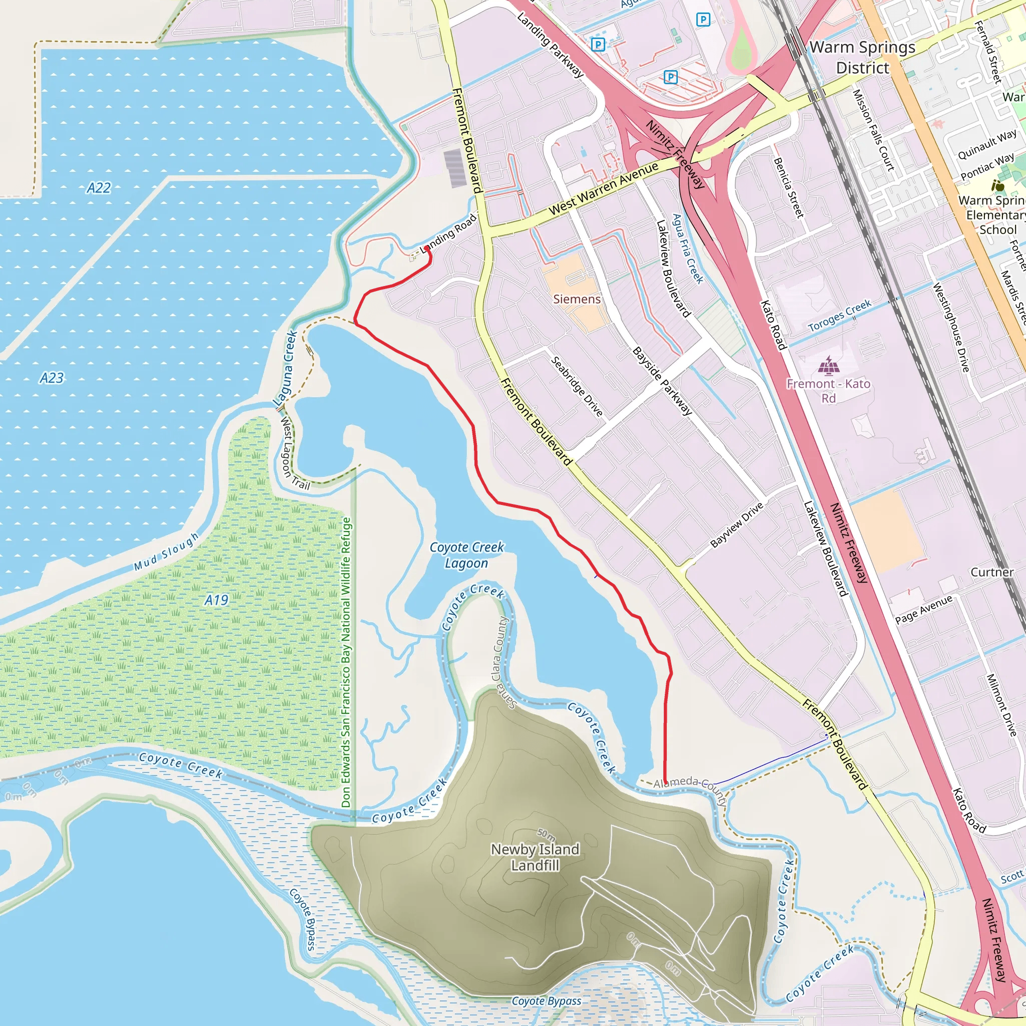 Coyote Creek Lagoon Trail mobile static map