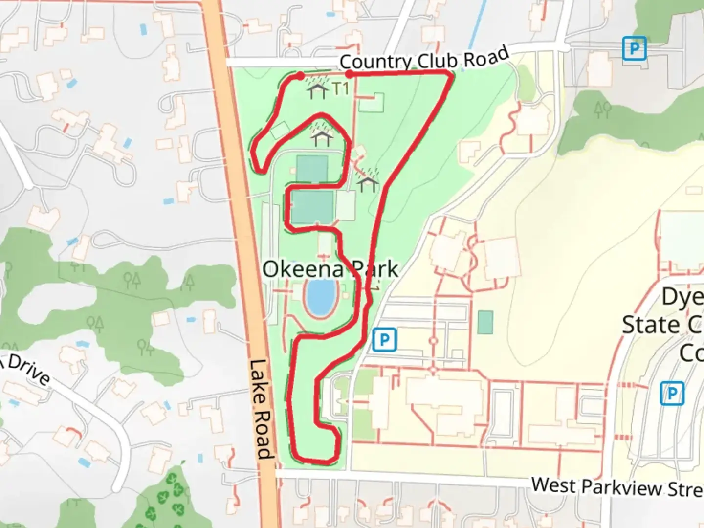 An image depicting the trail Okeena Walking Trail and its surrounding area.