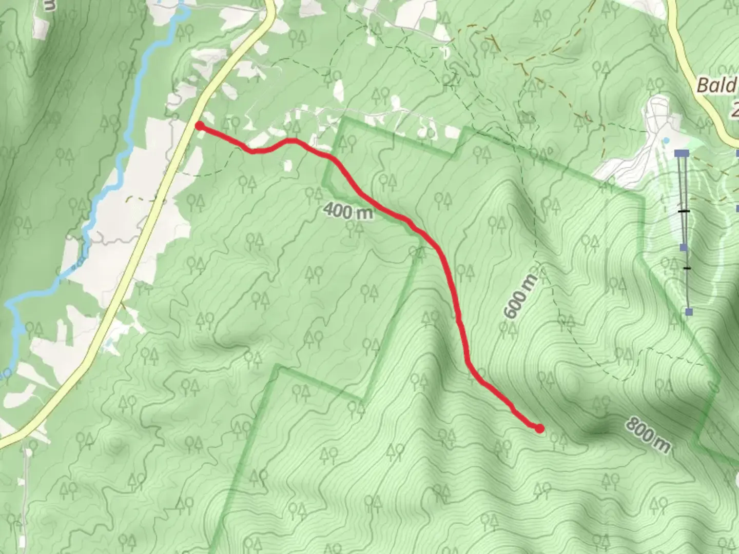 An image depicting the trail Bridalveil Falls via Coppermine Brook Trail and its surrounding area.