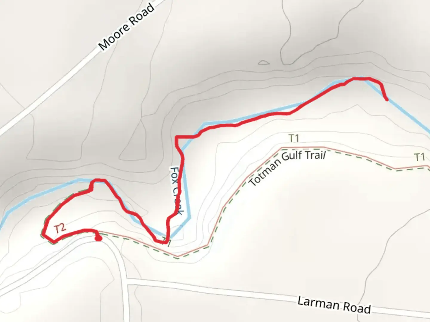 An image depicting the trail Fox Creek Trail via Totman Gulf Trail and its surrounding area.