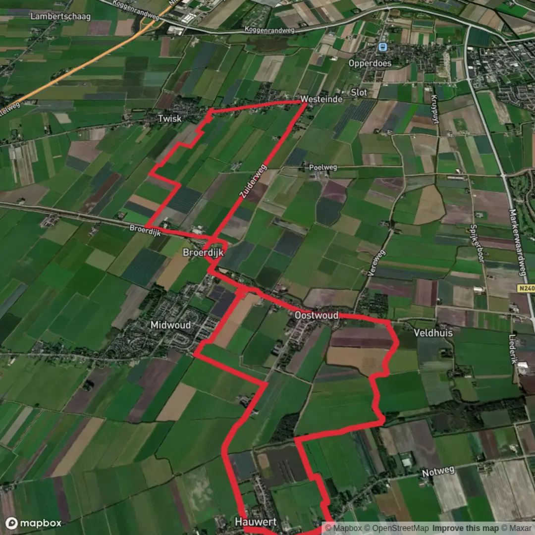 An image depicting the trail Broedijk Route, Heemraad Witweg and Sluispolderpad Loop and its surrounding area.