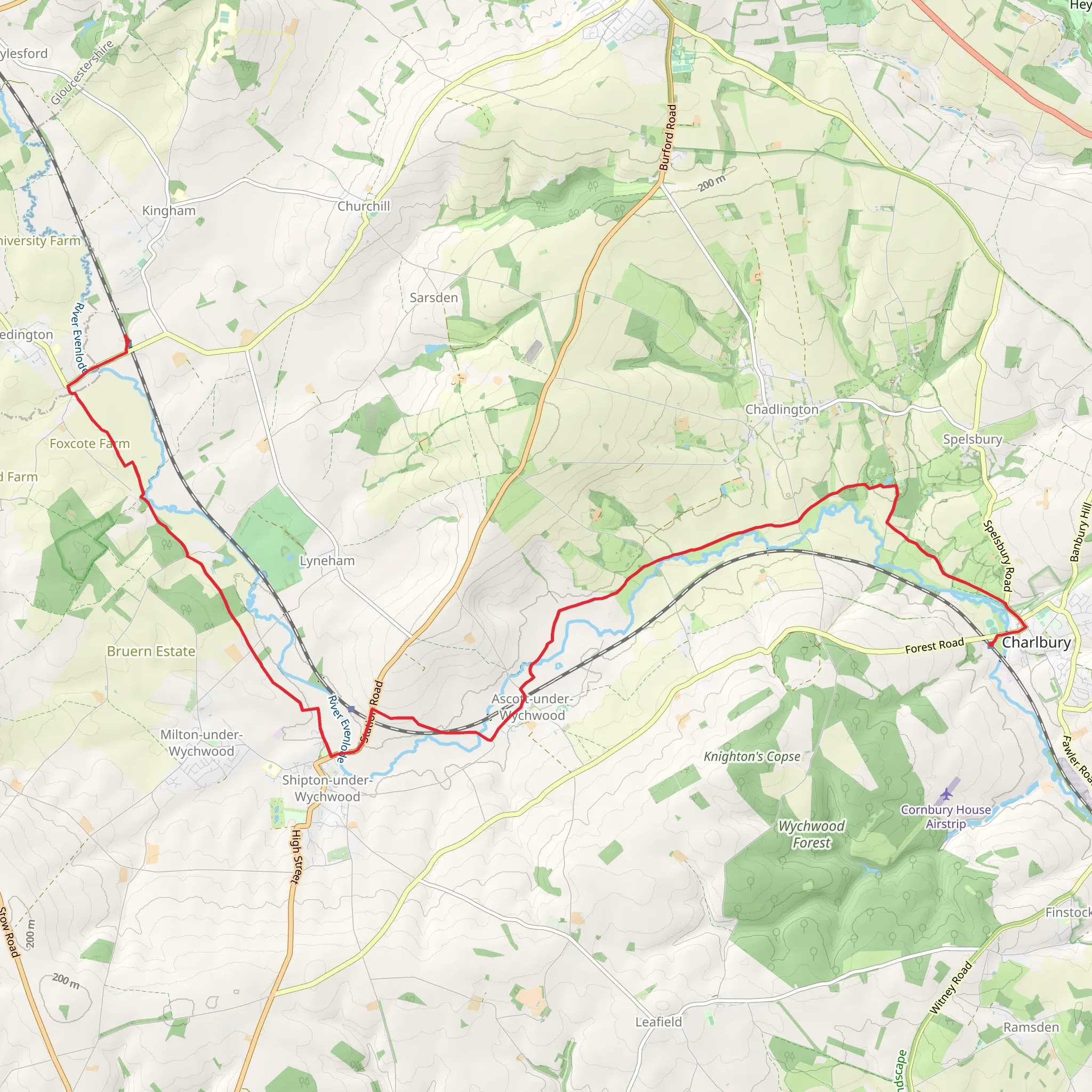 Kingham to Charlbury Walk mobile static map