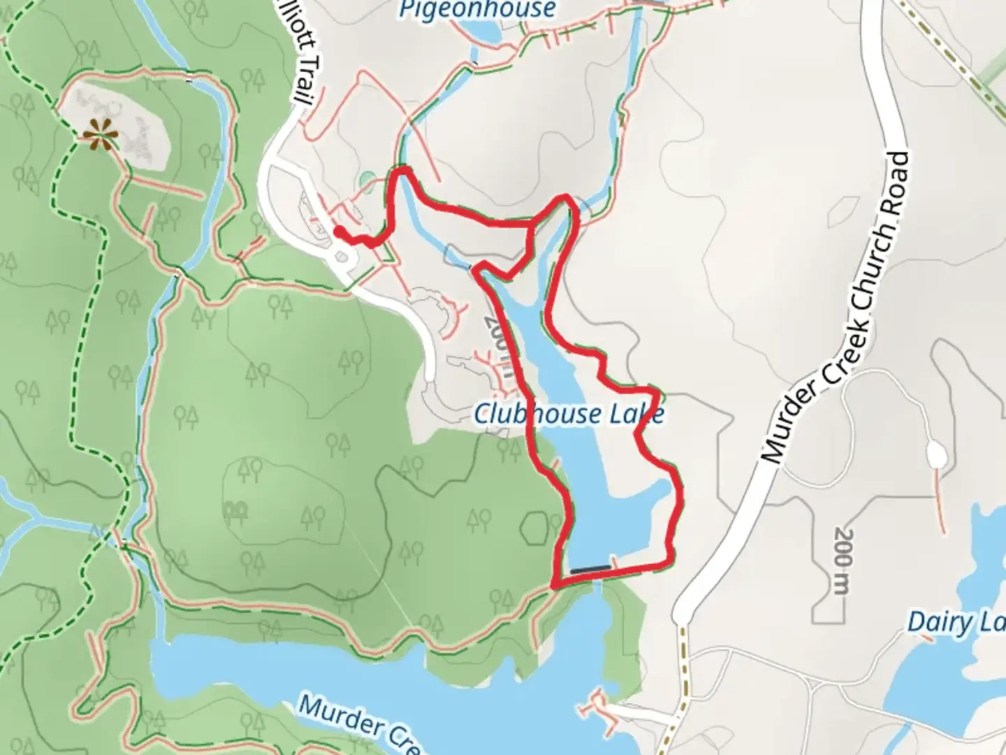 An image depicting the trail Clubhouse Lake Loop and its surrounding area.