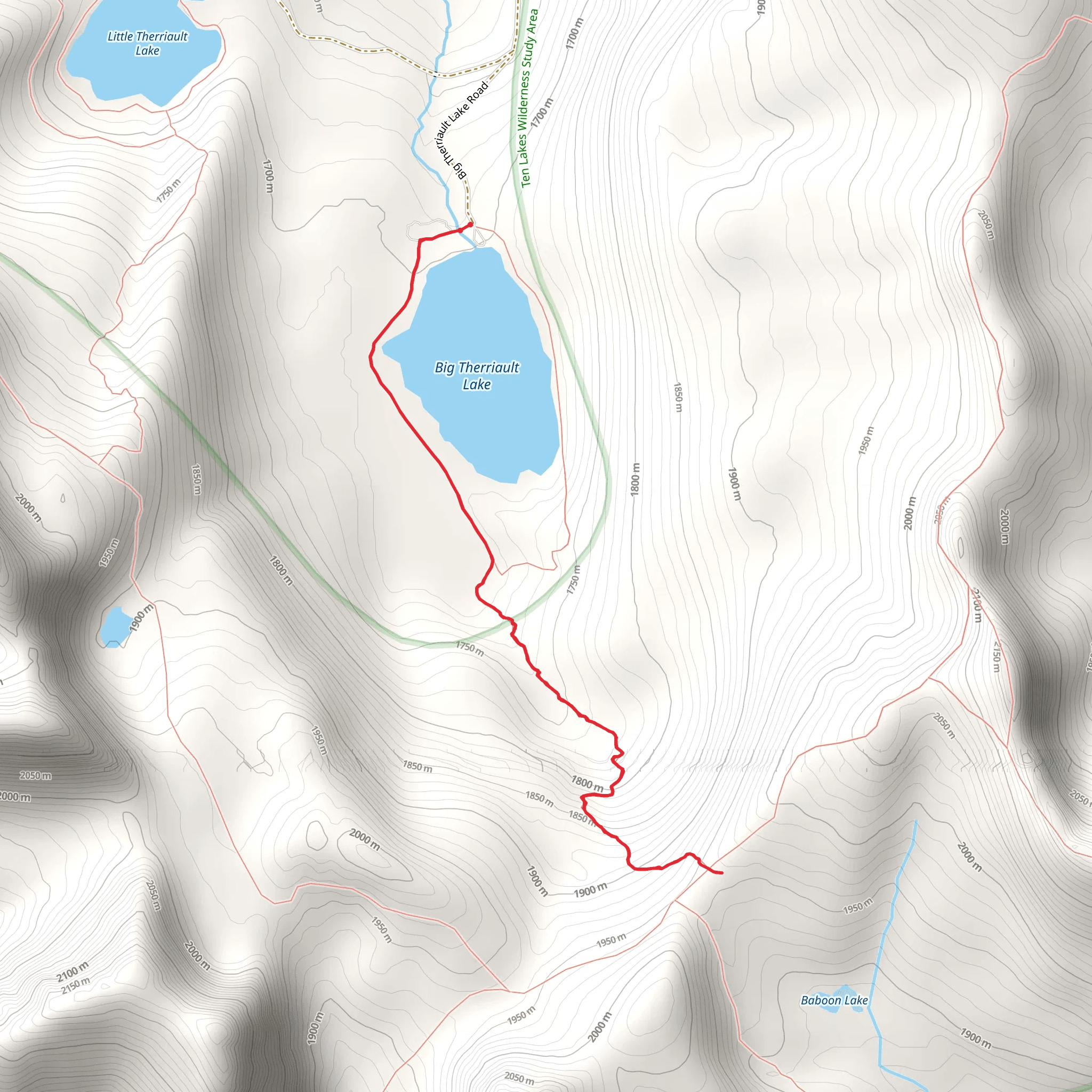 Big Therriault - Highline Trail via Big Therriault Lake Loop Trail mobile static map