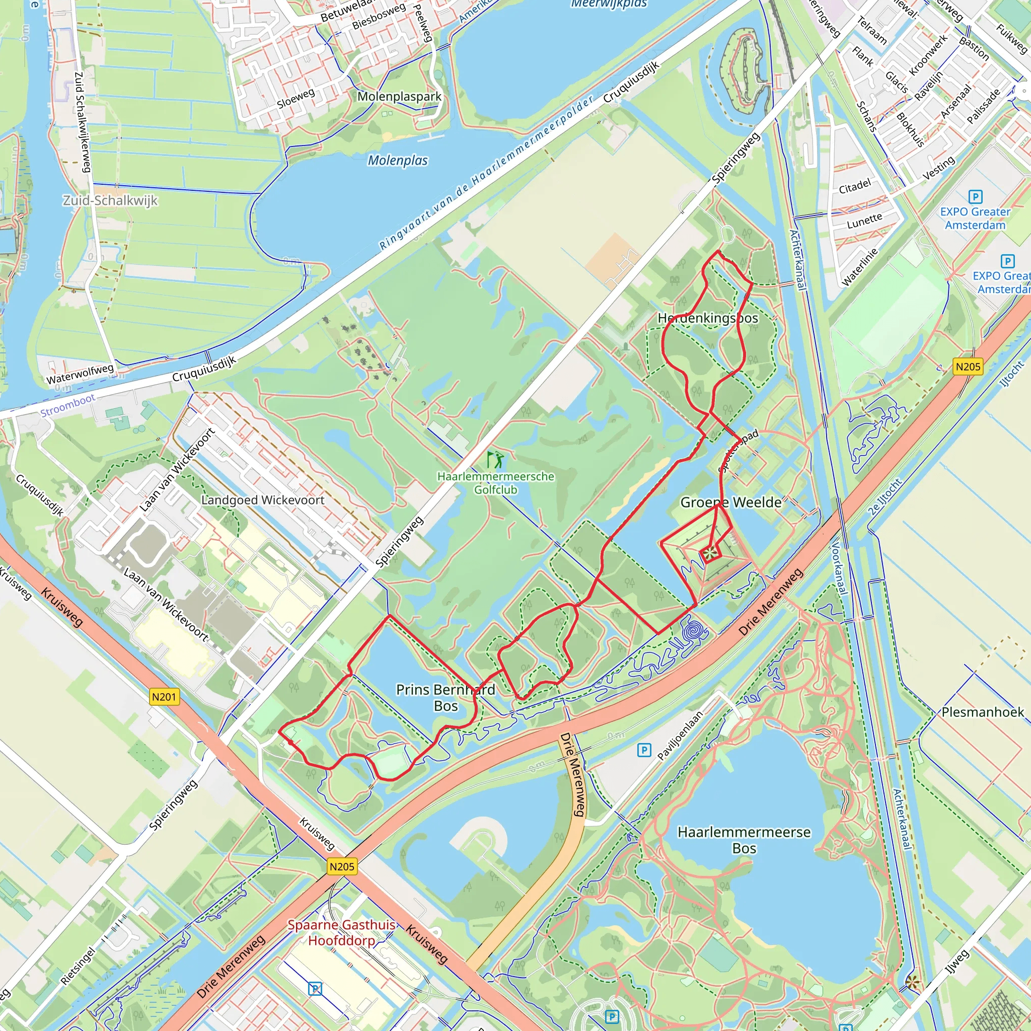 Prins Bernhard Bos, groene Weelde and Herdenkingsbos Loop mobile static map