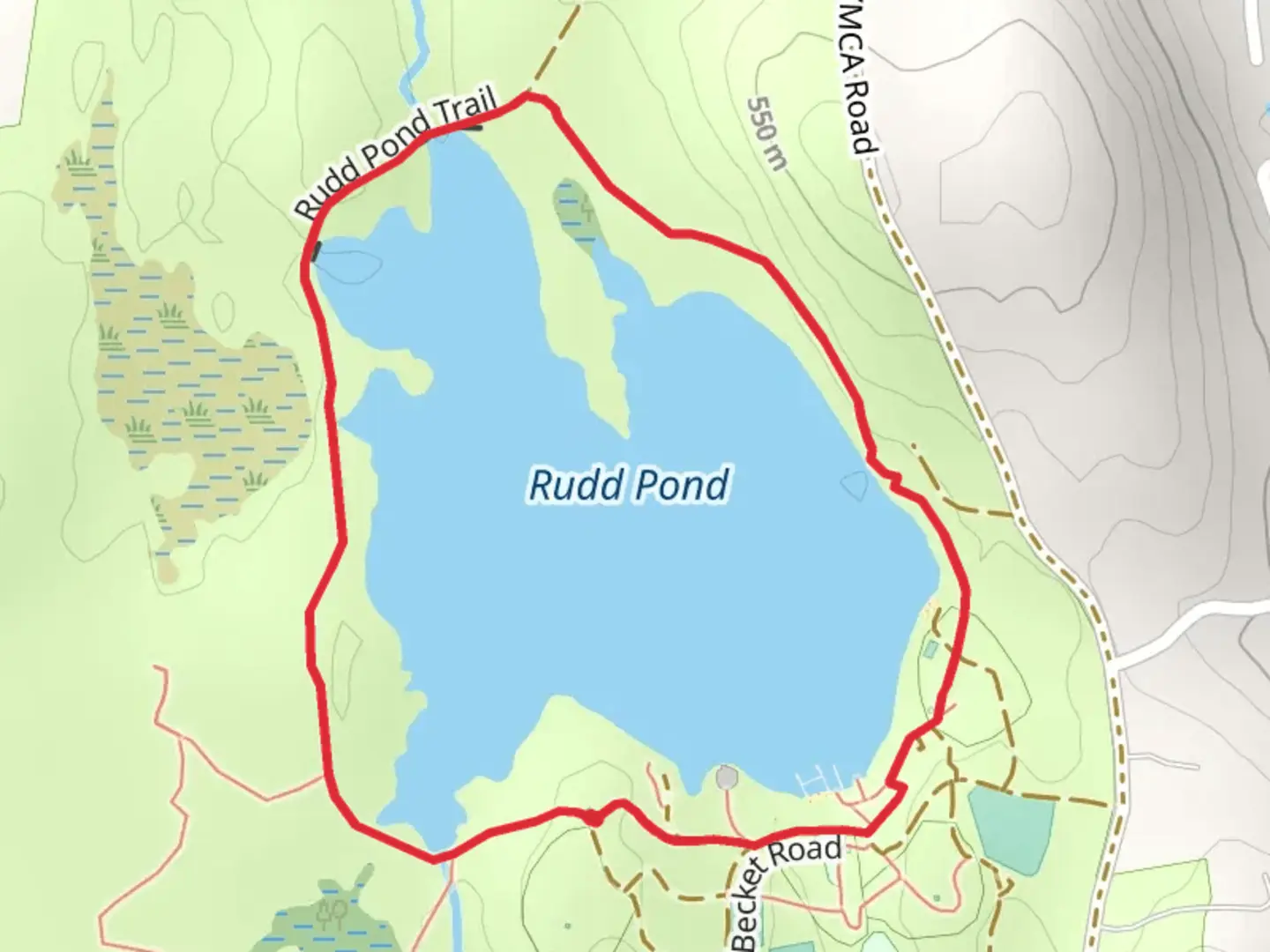 An image depicting the trail Rudd Pond Loop and its surrounding area.