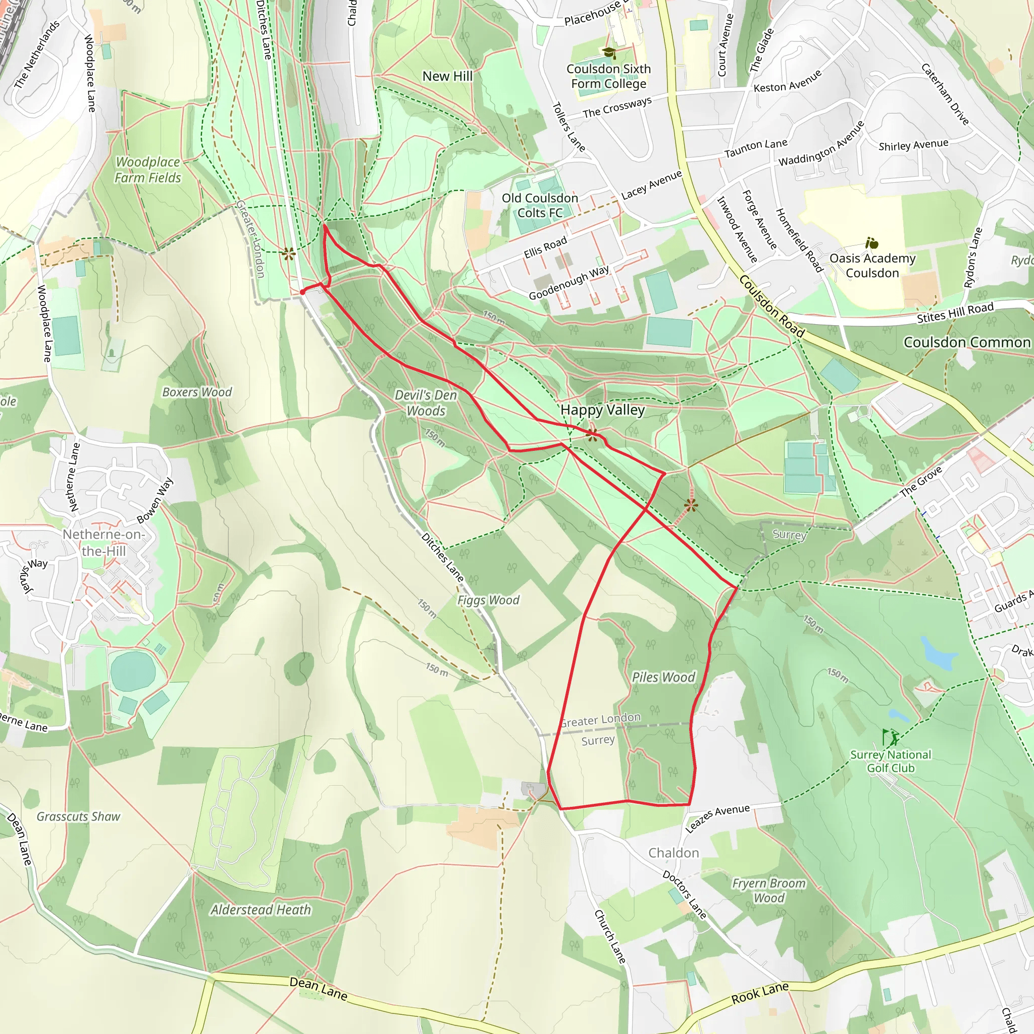 Devilsden Wood, Happy Valley and Piles Wood Loop mobile static map