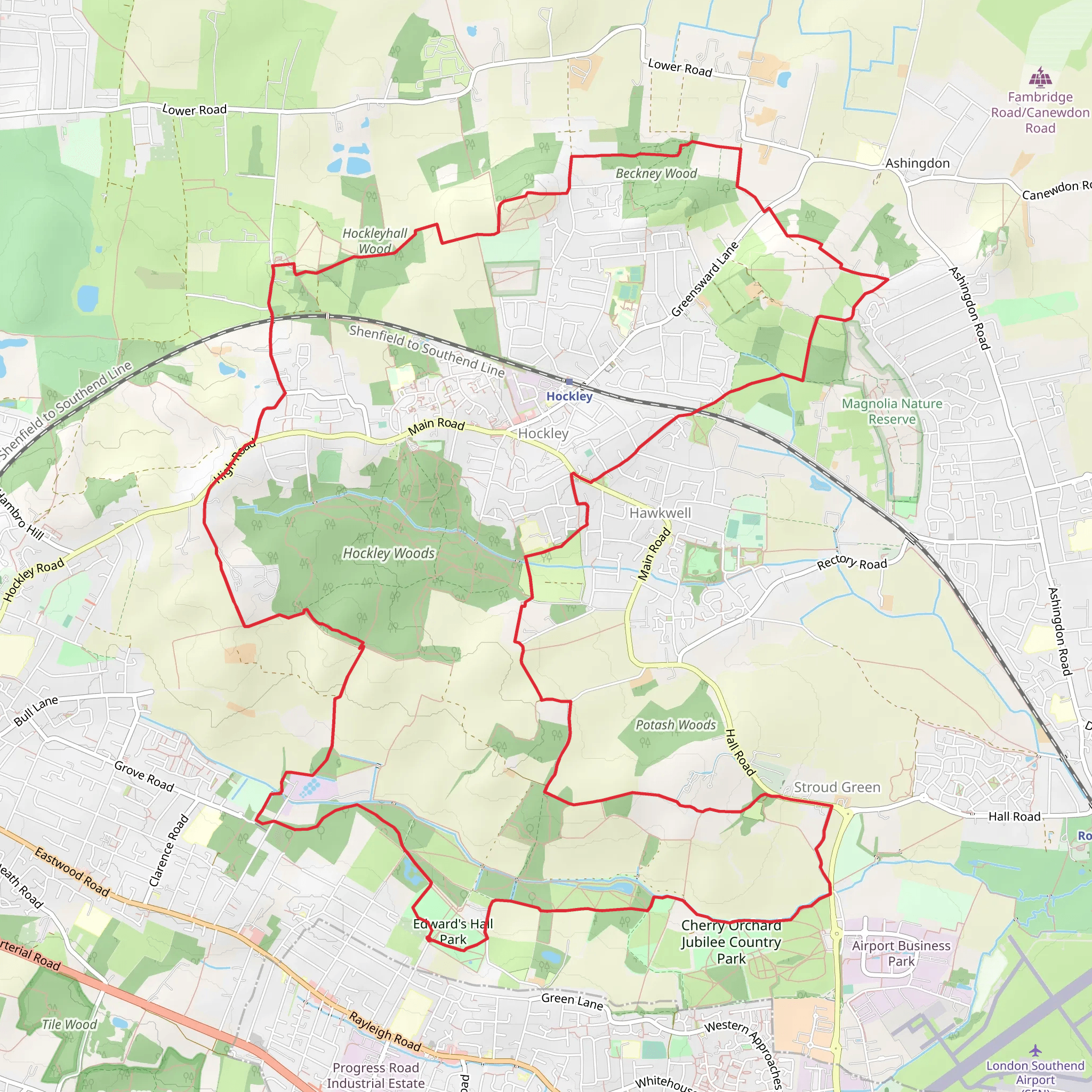 Edward's Hall Park, Hockley and Stroud Green Loop mobile static map