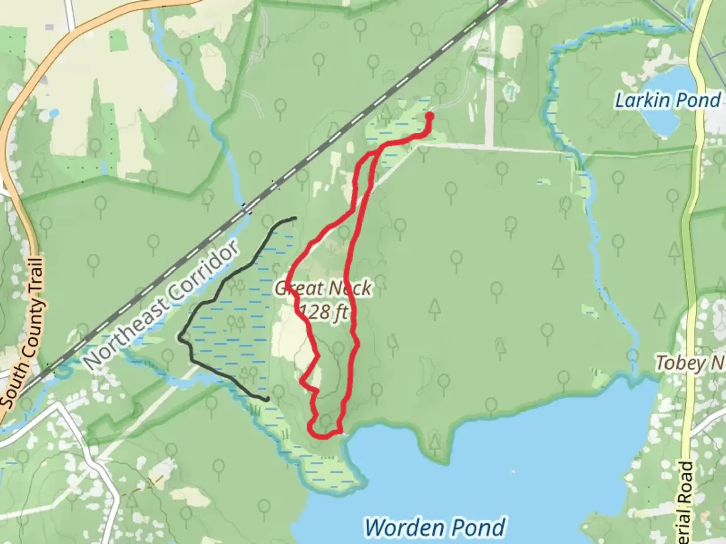 An image depicting the trail Great Neck Loop and its surrounding area.