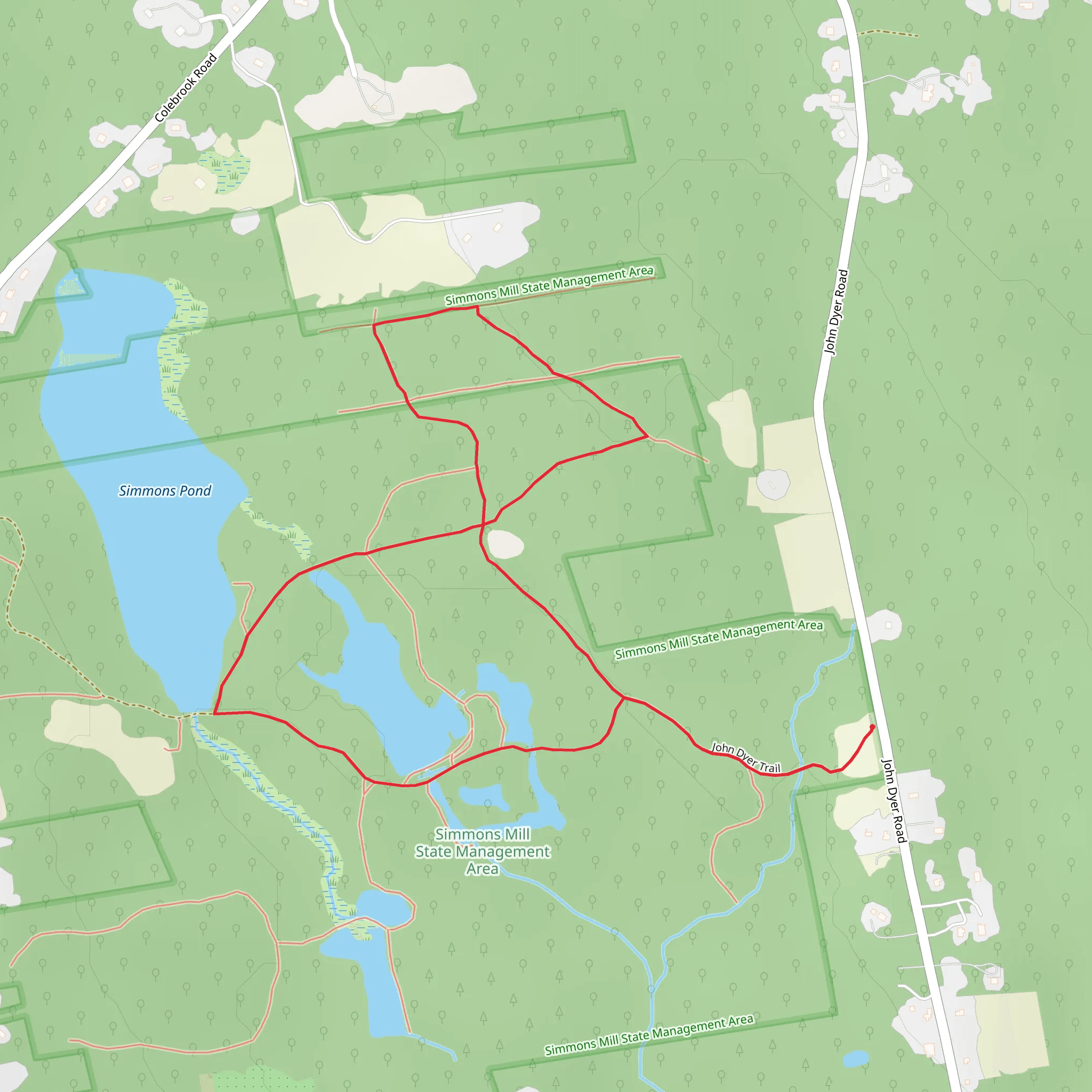 Simmons Pond and John Dyer Loop Trail mobile static map