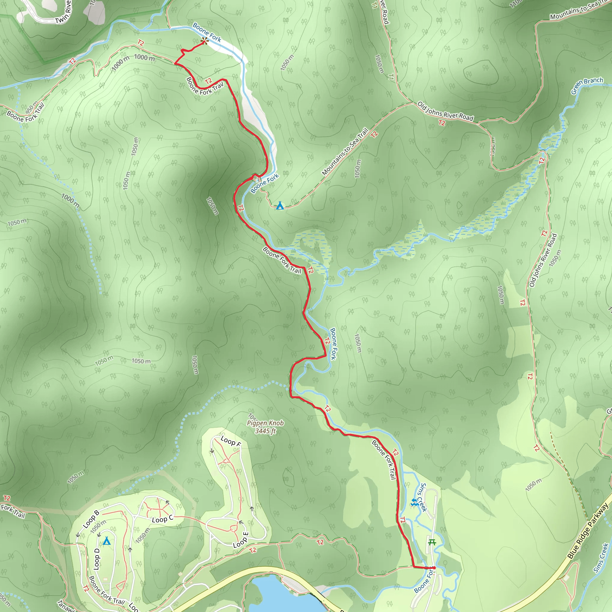 Boone Fork Trail mobile static map