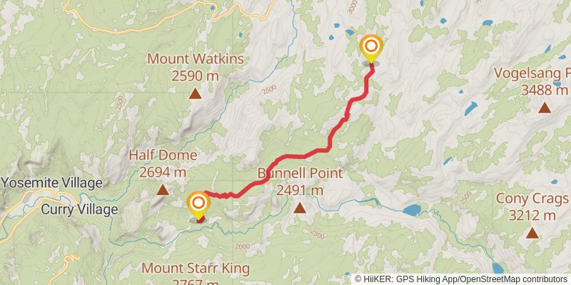 Yosemite Valley to Tuolumne Meadows stage 2 Map