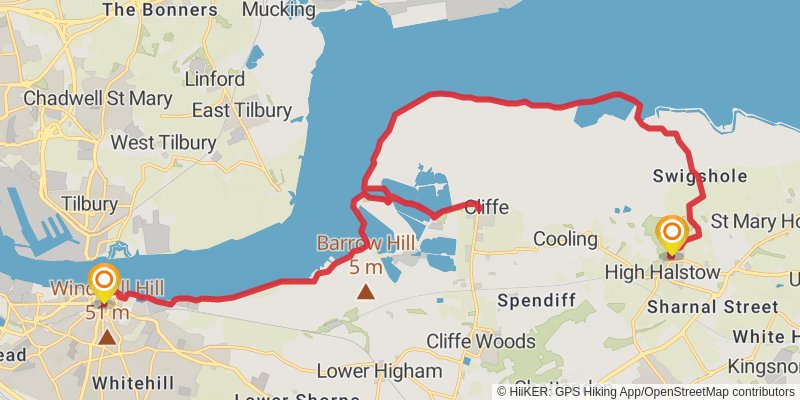 Dartford Station to Allhallows Walk in Kent stage 2 Map