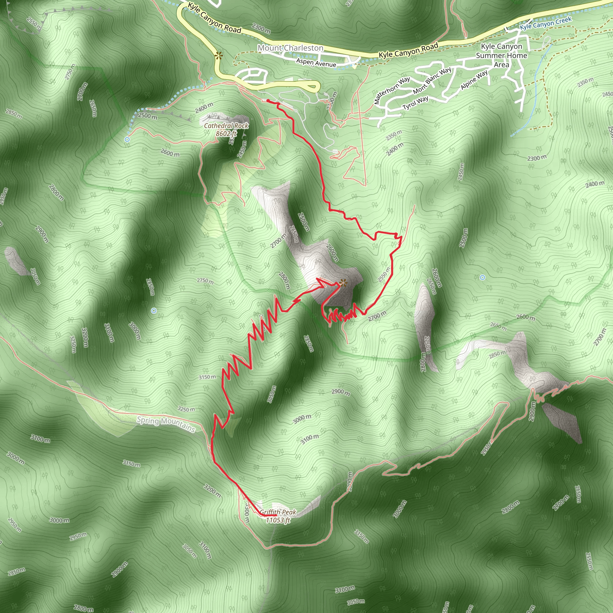Griffith Peak via Charleston Peak Trail South Loop mobile static map