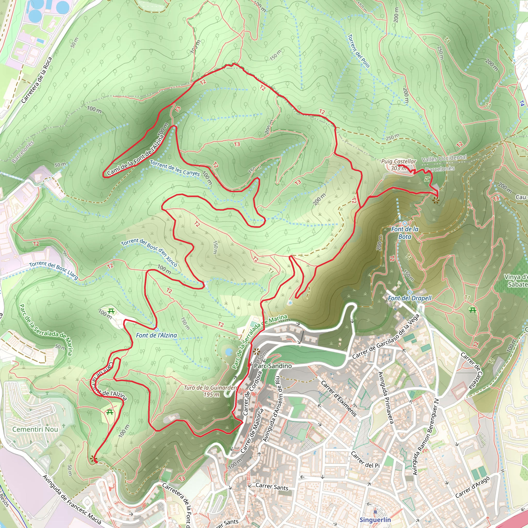 From the Alzina fountain to Puig Castellar SL C 147 mobile static map