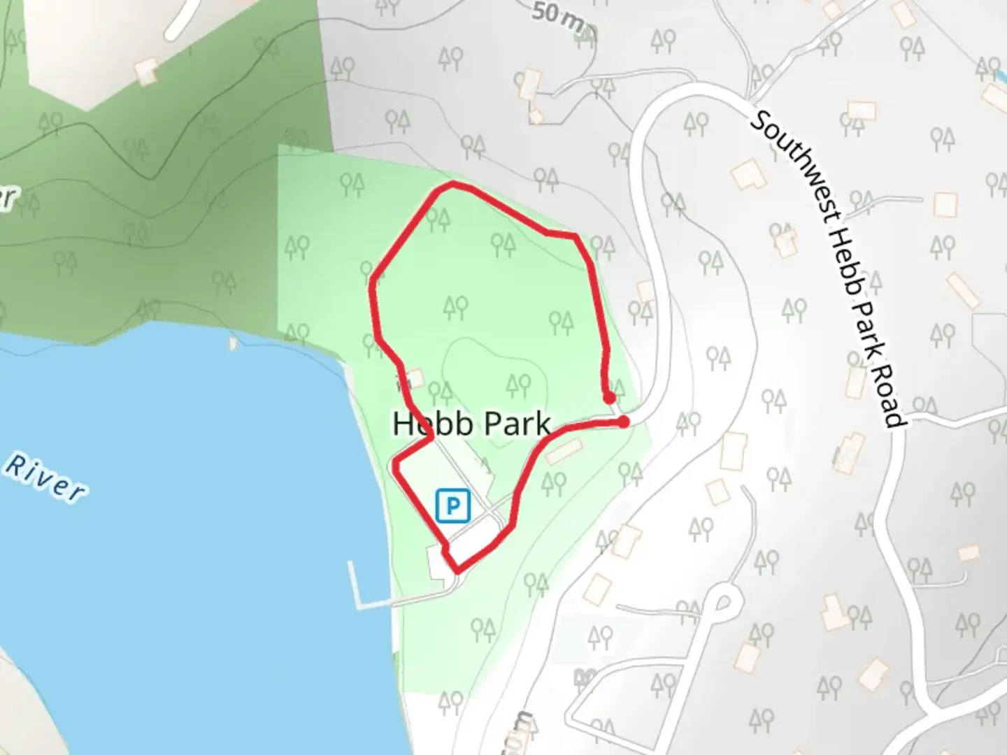 An image depicting the trail Hebb Park Loop and its surrounding area.