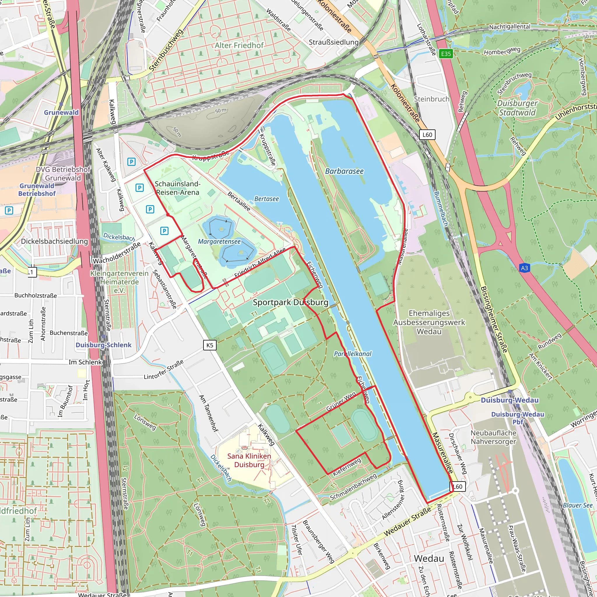 Bertasee, Barbarasee and Wedau Regatta Couse Loop mobile static map