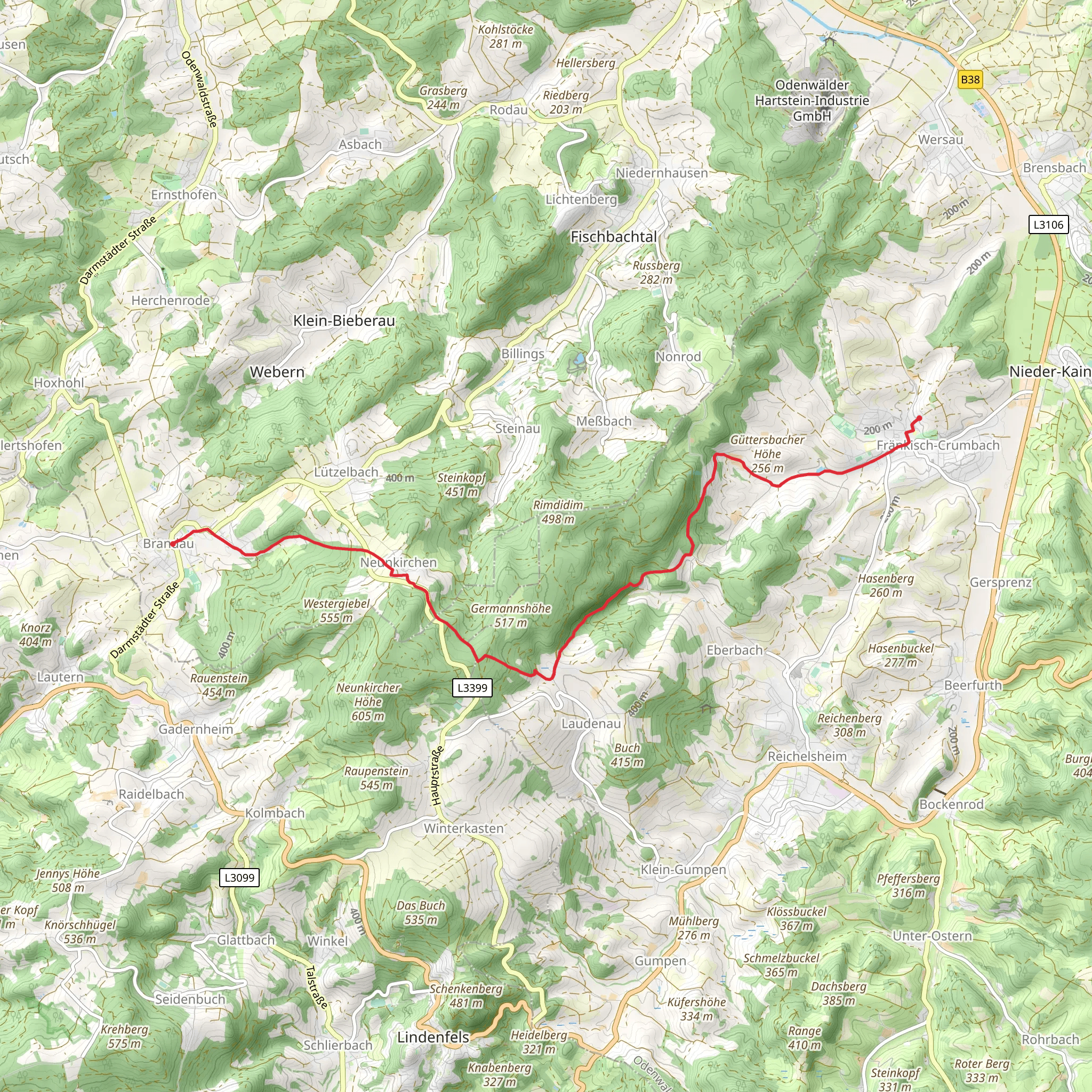 Brandau to Fränkisch-Crumbach Walk mobile static map