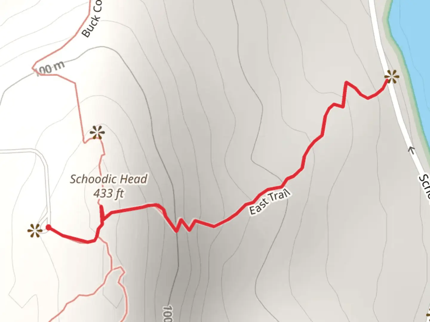 An image depicting the trail East Trail from Mountain Road and its surrounding area.
