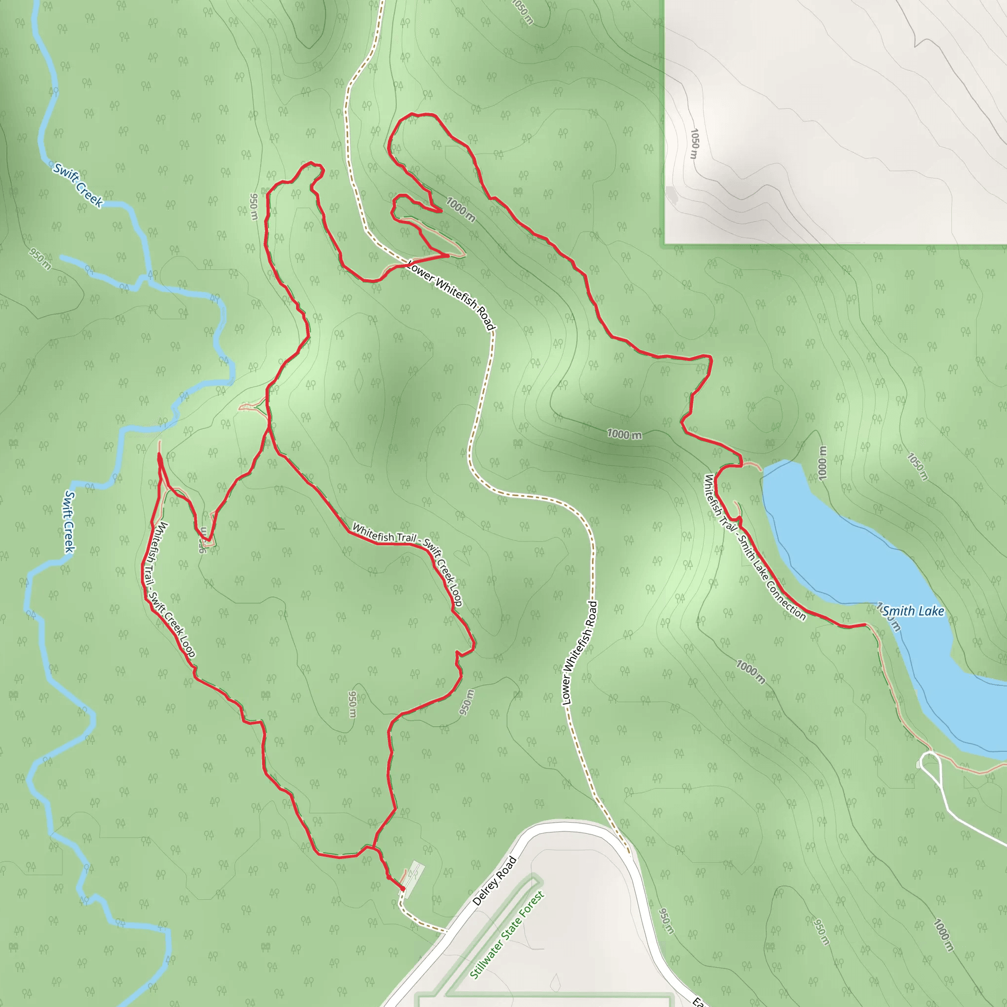Smith Lake and Whitefish Trail - Swift Creek Loop mobile static map