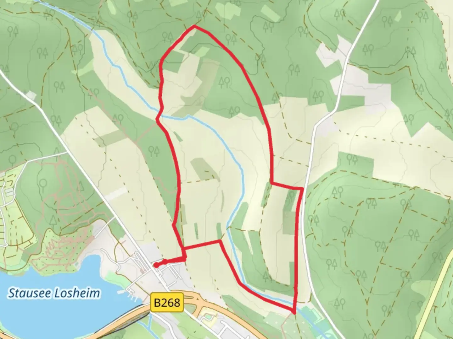 An image depicting the trail Sonnenrunde from Stausee Losheim and its surrounding area.