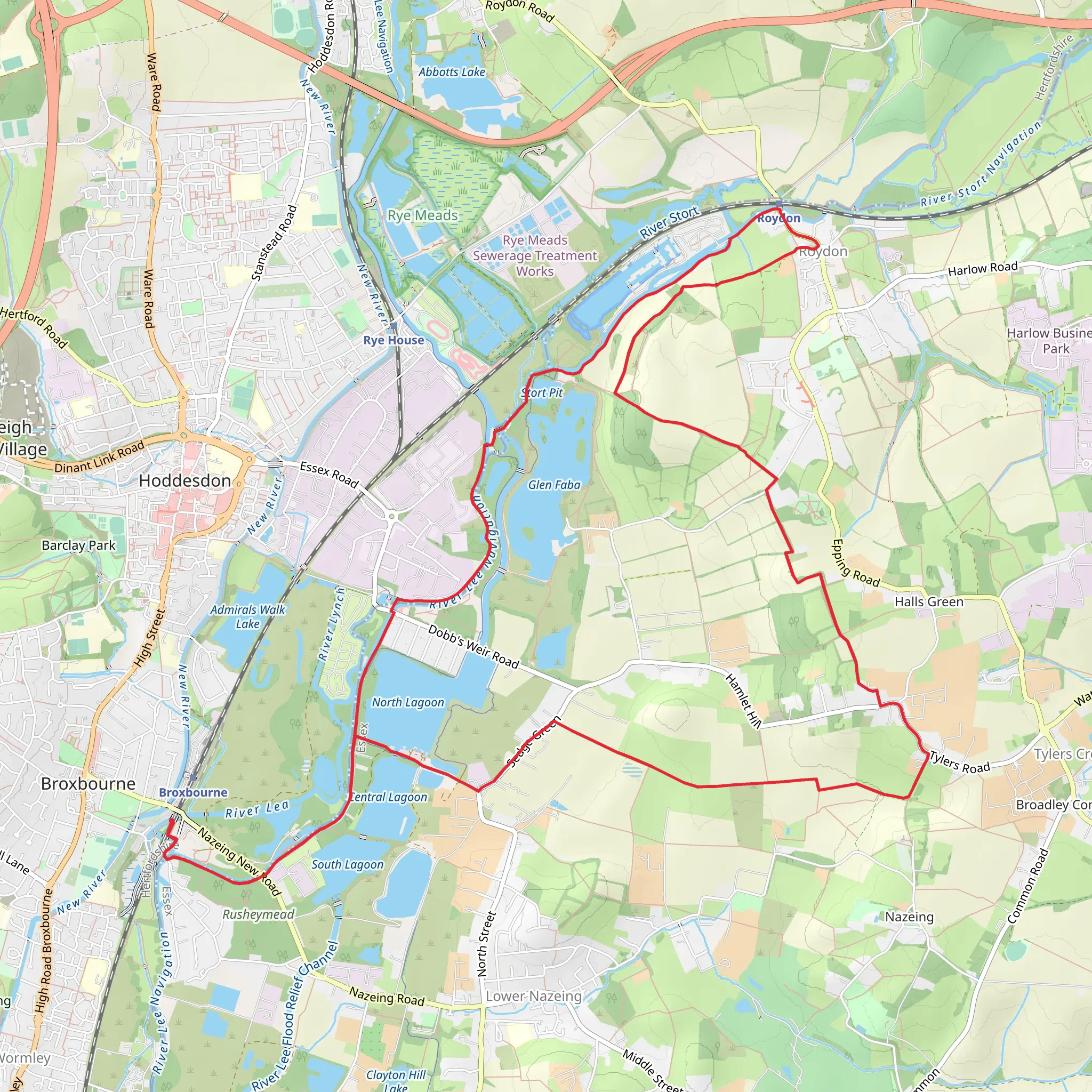 Broxbourne Circular via Roydon mobile static map