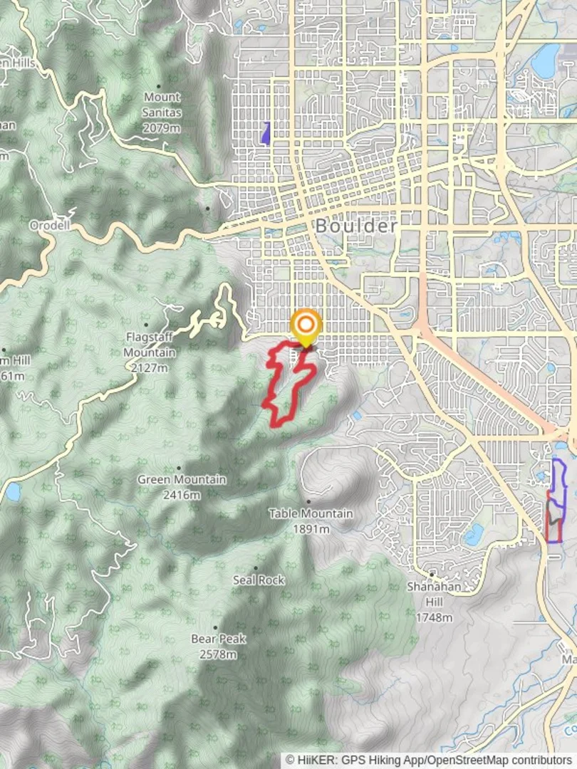 An image depicting the trail Enchanted Mesa and Chautauqua Loop Trail and its surrounding area.