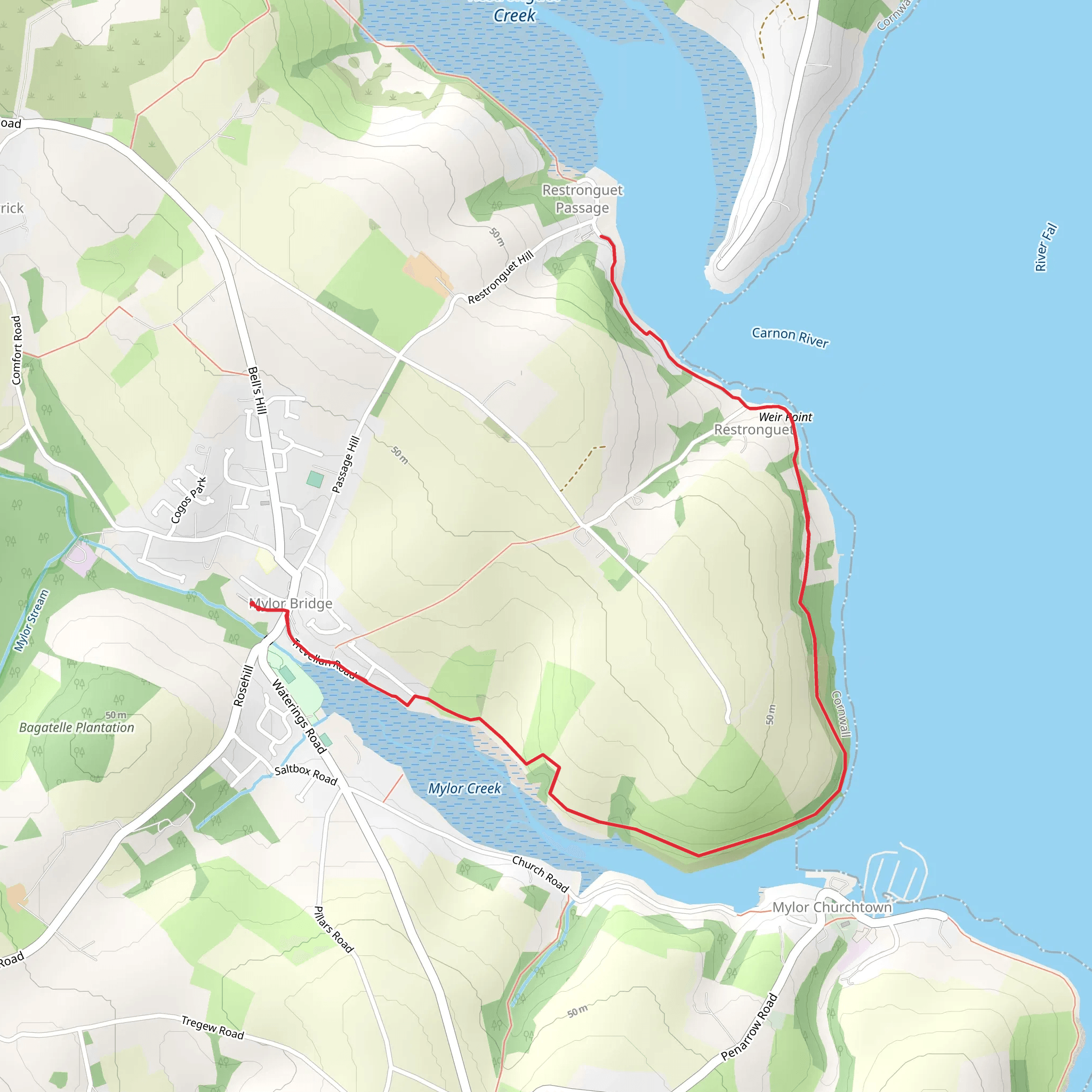 Mylor Bridge to Restronguet Passage Walk mobile static map