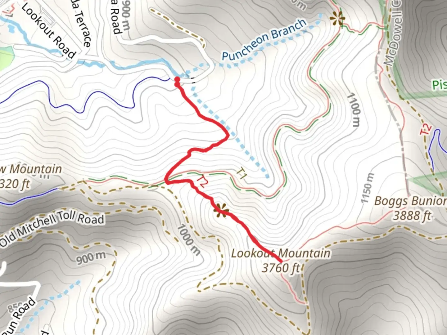 An image depicting the trail Lookout Mountain via East Ridge Trail and its surrounding area.