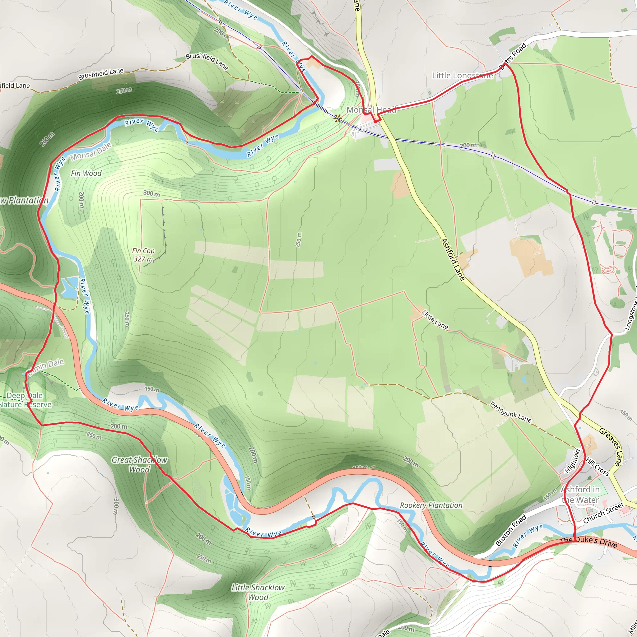 Monsal Head to Ashford in the Water Loop via River Wye mobile static map