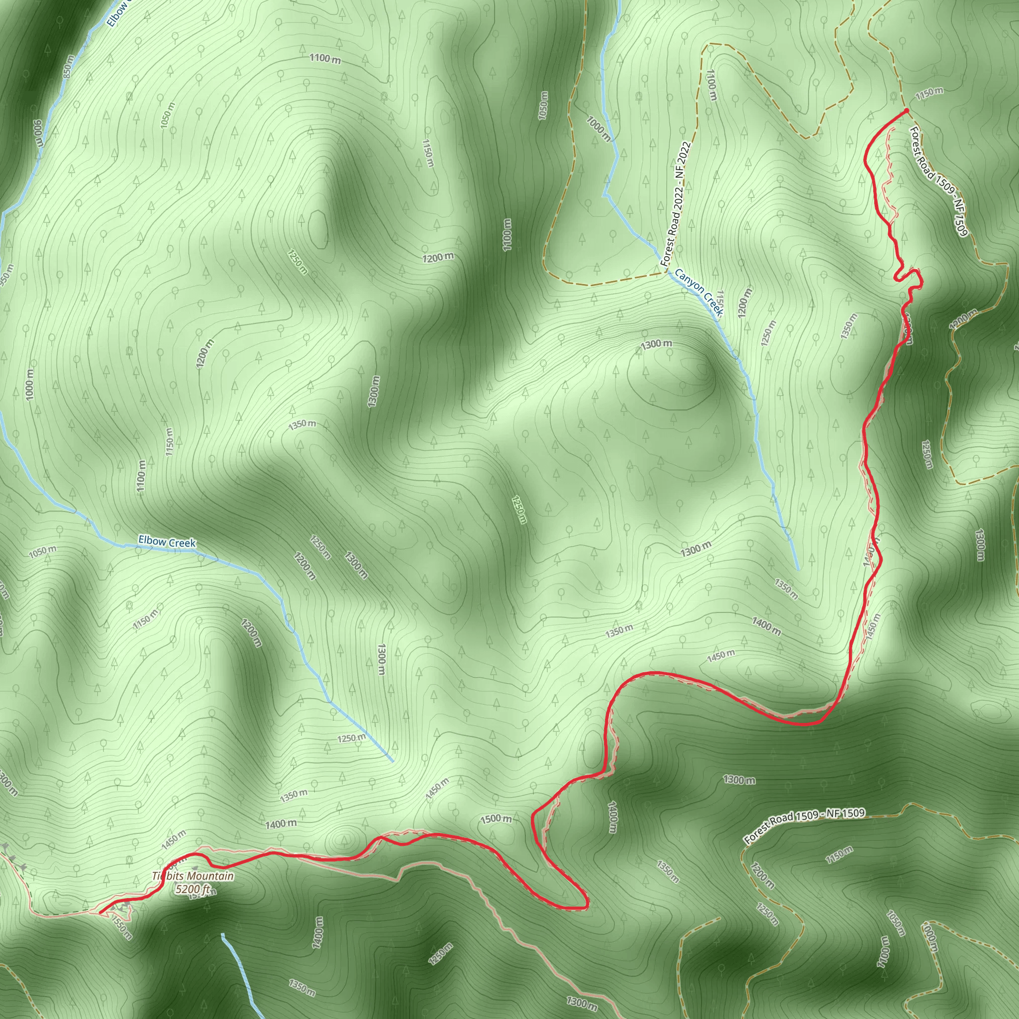 Tidbits Mountain via Goldhill - Quentin Segment Trail mobile static map