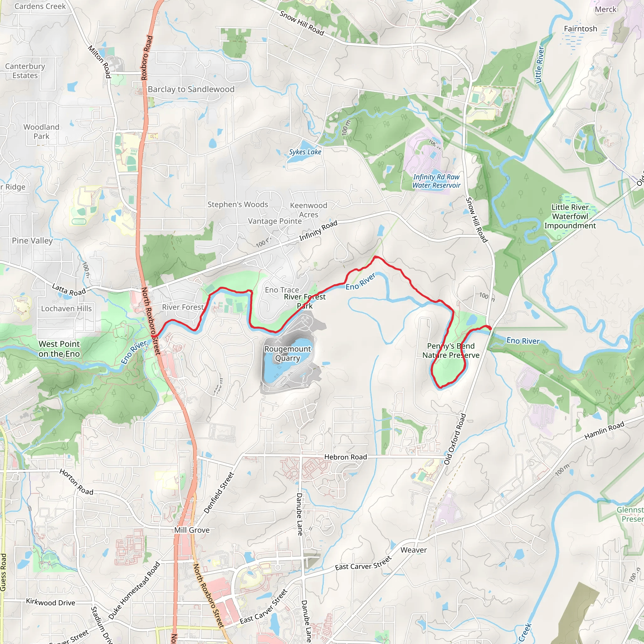 Eno River via River Forest Trail mobile static map