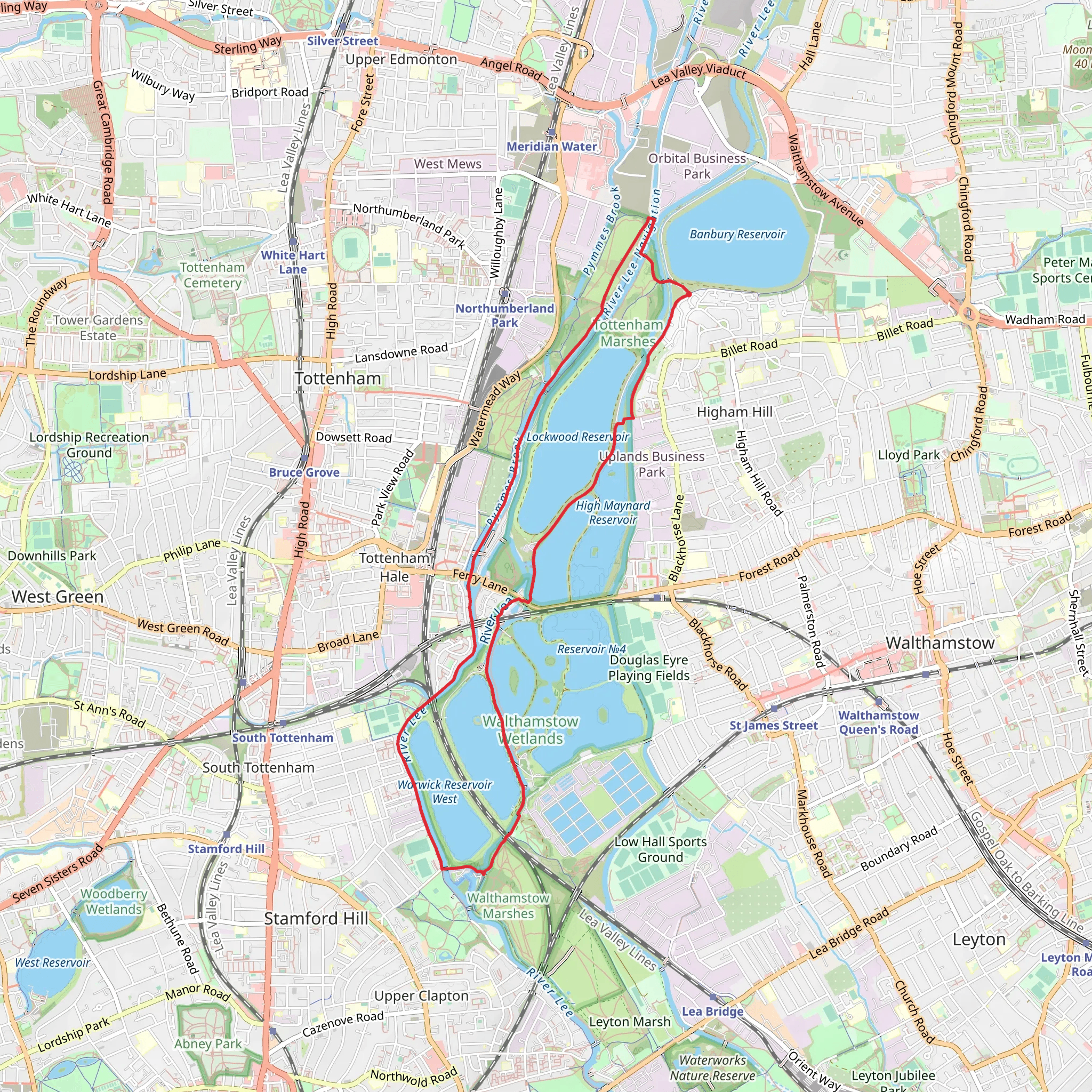 Tottenham Marshes to Walthamstow Wetlands Loop mobile static map