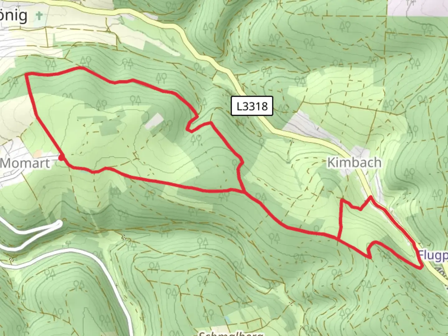 An image depicting the trail Momart and Hohe Strasse and its surrounding area.