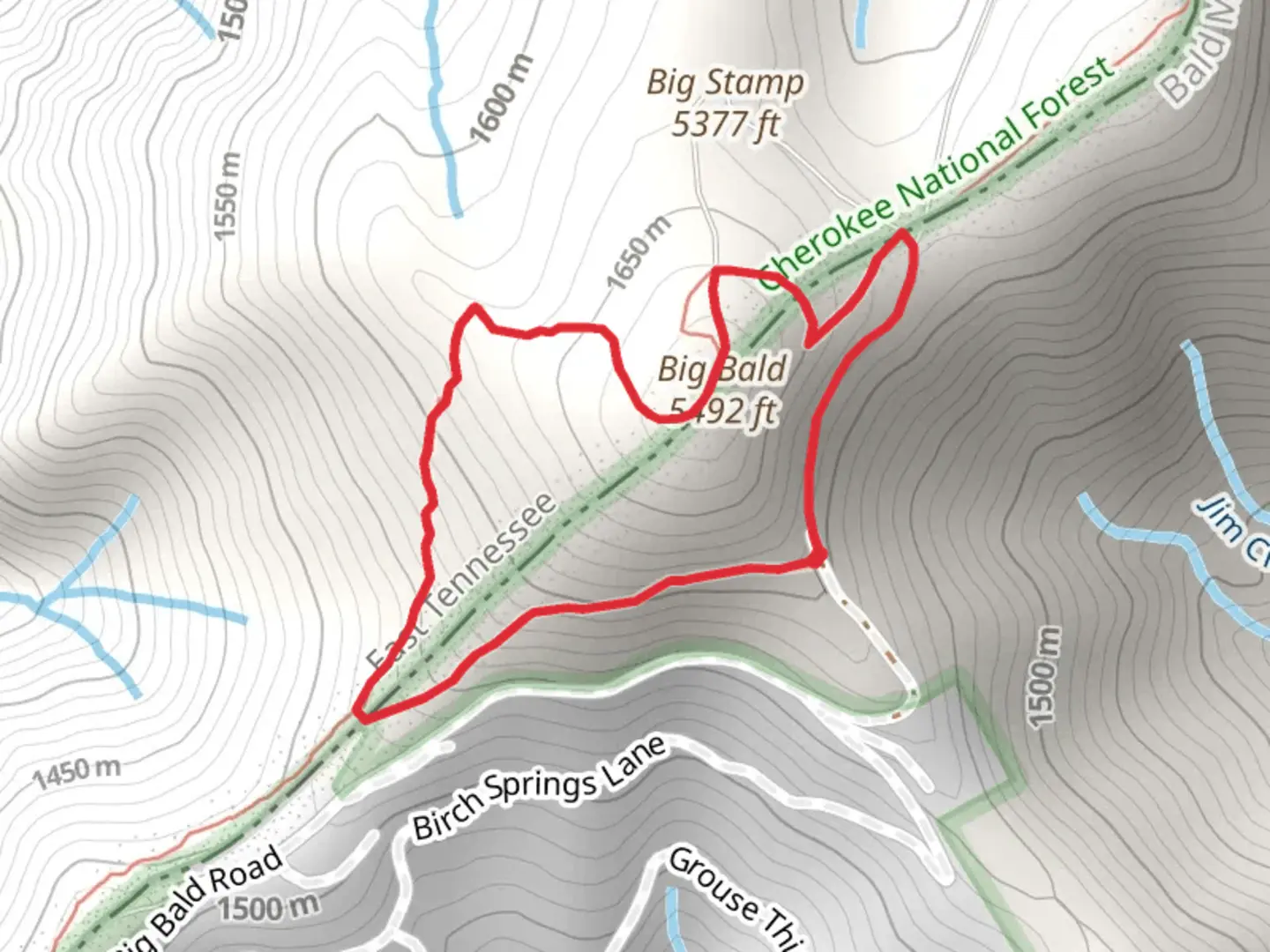 An image depicting the trail Big Bald Bypass Loop Trail and its surrounding area.